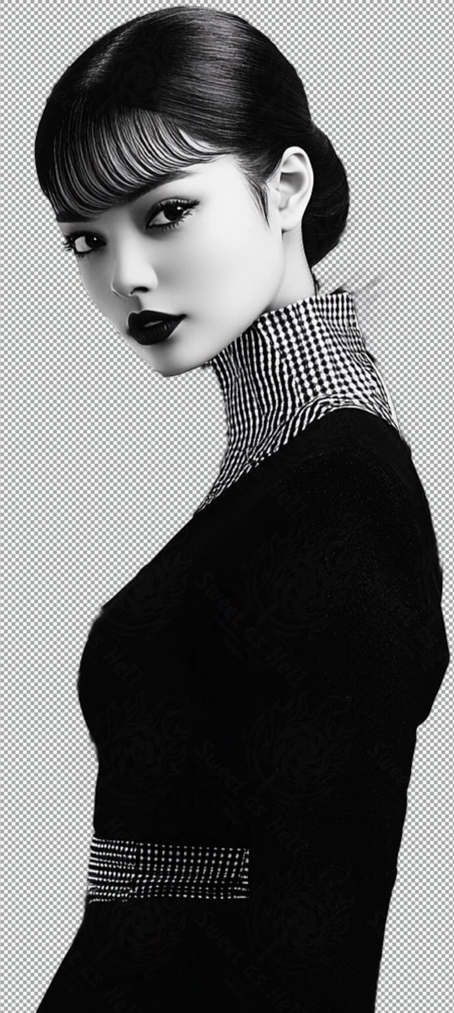 Black And White Fashion Photo of a Woman In Black With A Transparent Background 003 SN2753 - Sweet As Hell Designs