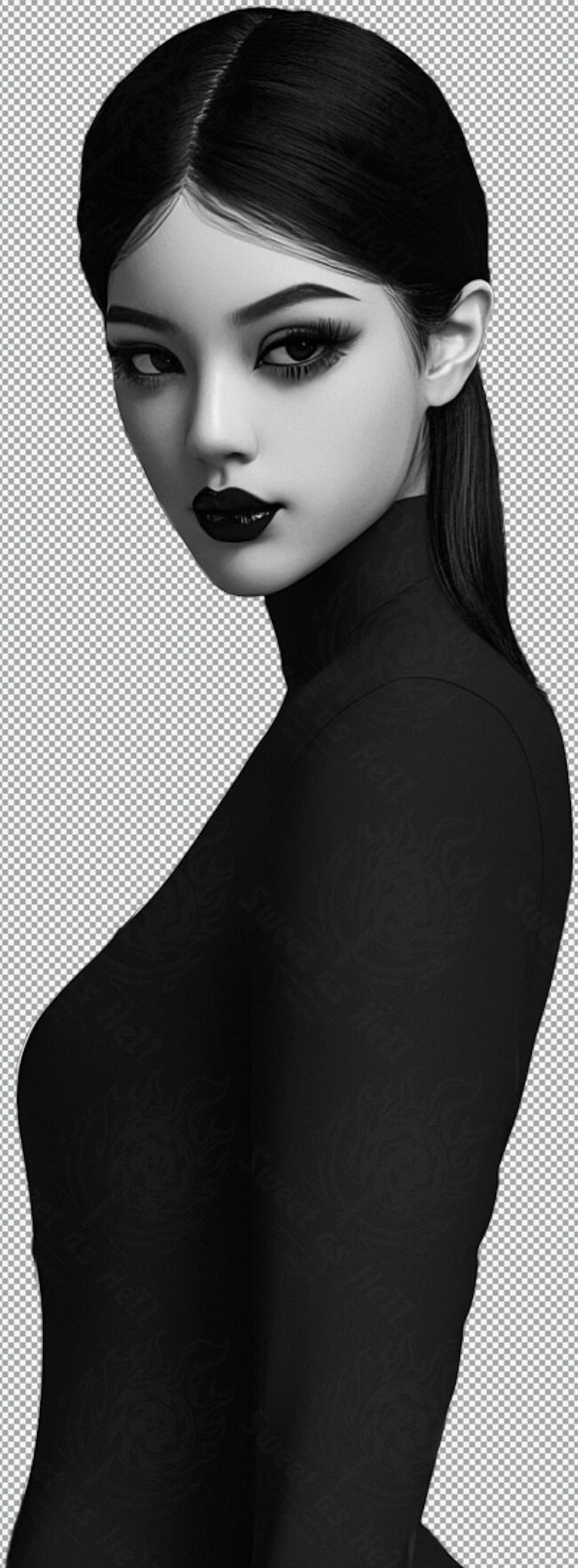 Black And White Fashion Photo of a Woman In Black With A Transparent Background 005 SN2756 - Sweet As Hell Designs