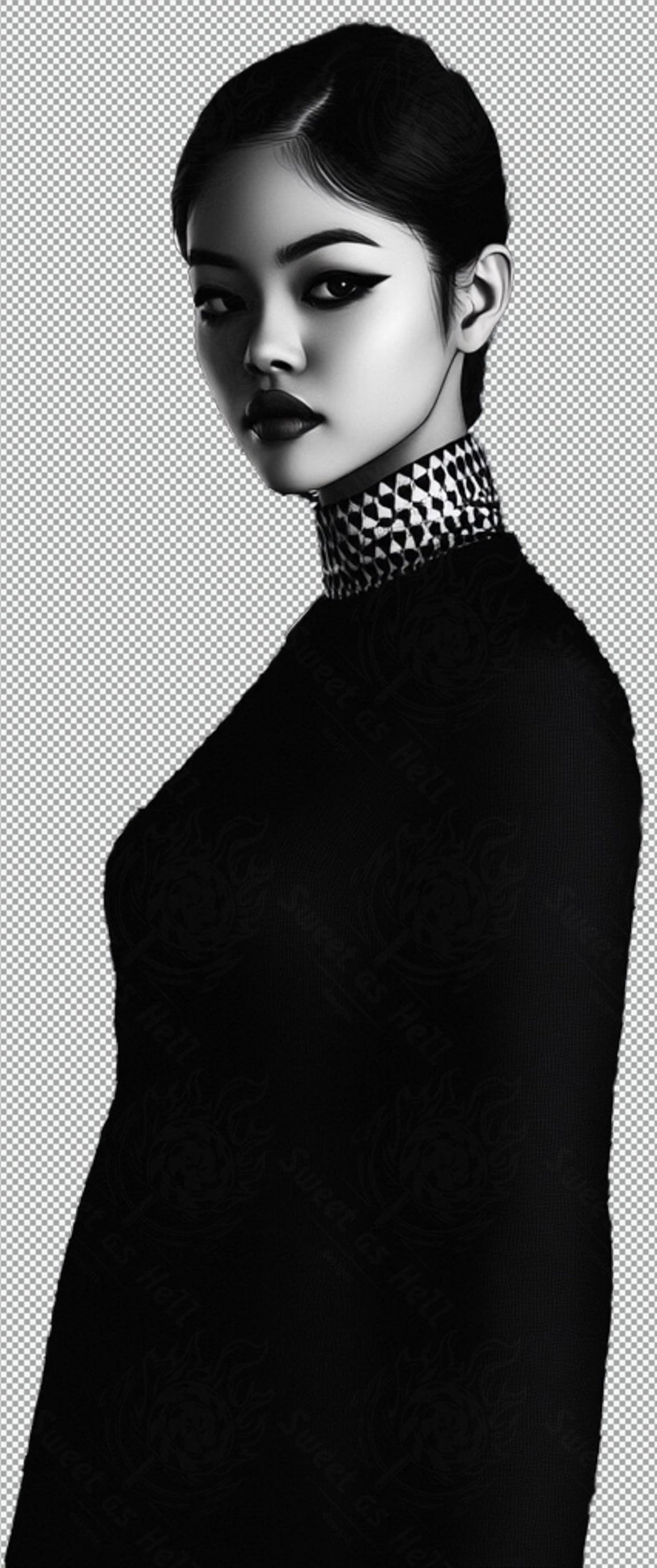 Black And White Fashion Photo of a Woman In Black With A Transparent Background 007 SN2758 - Sweet As Hell Designs