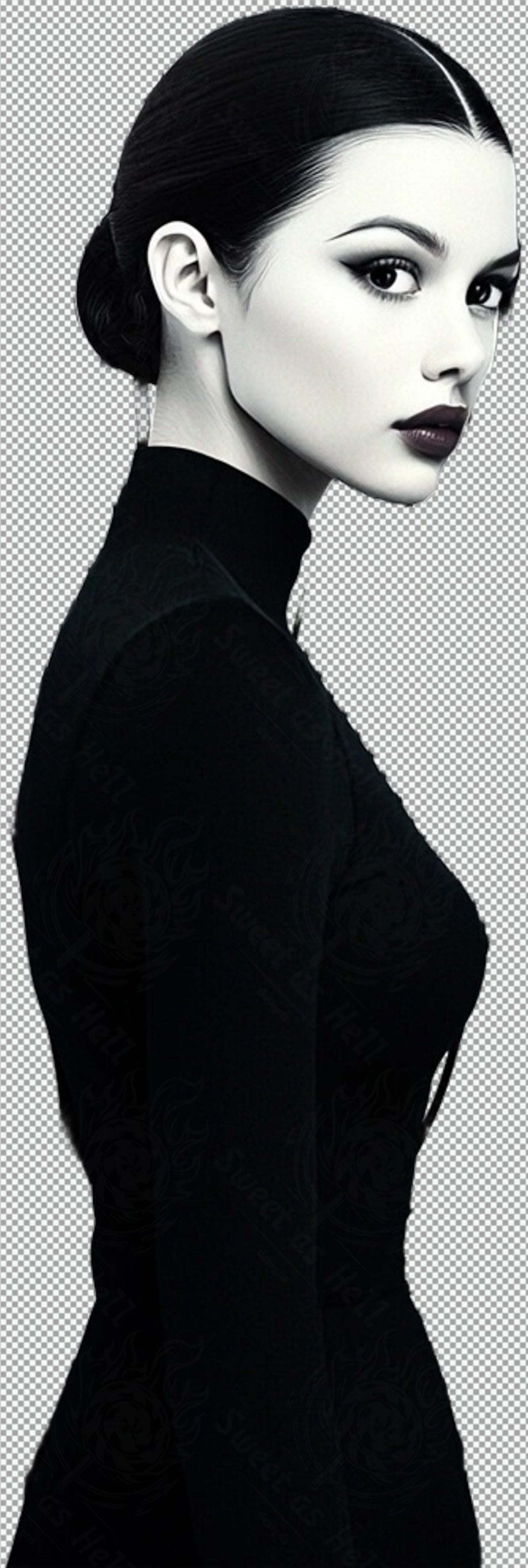 Black And White Fashion Photo of a Woman In Black With A Transparent Background 013 SN2770 - Sweet As Hell Designs