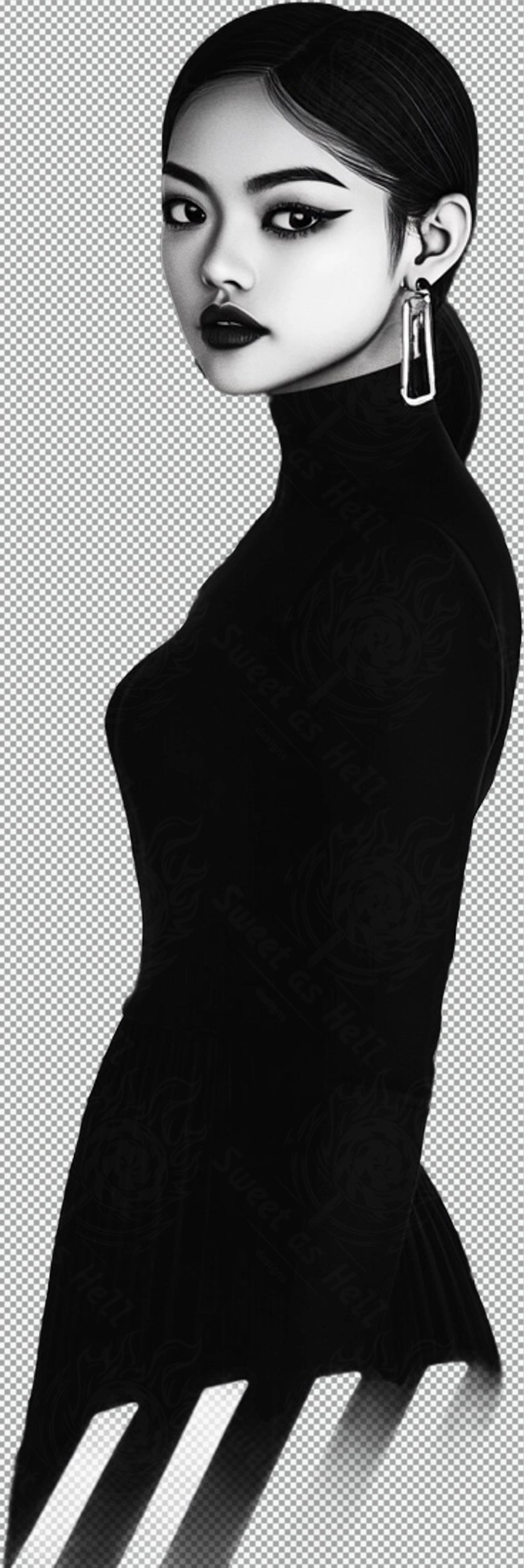 Black And White Fashion Photo of a Woman In Black With A Transparent Background 015 SN2772 - Sweet As Hell Designs