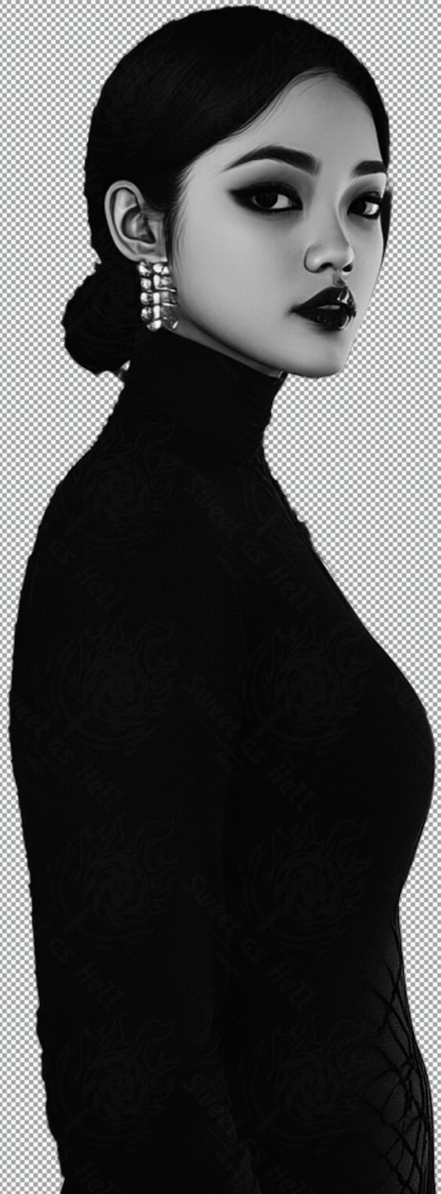 Black And White Fashion Photo of a Woman In Black With A Transparent Background 018 SN2776 - Sweet As Hell Designs