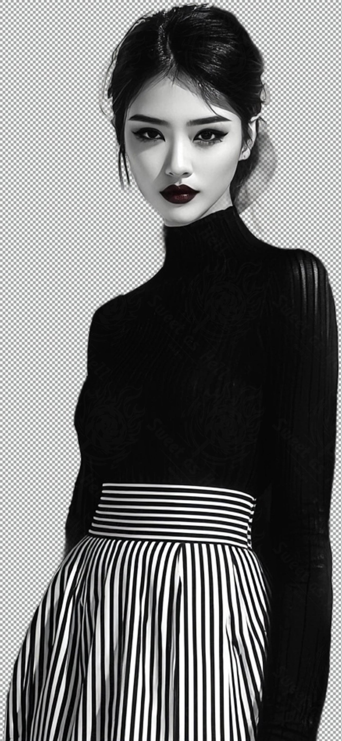 Black And White Fashion Photo of a Woman In Black With A Transparent Background 019 SN2777 - Sweet As Hell Designs