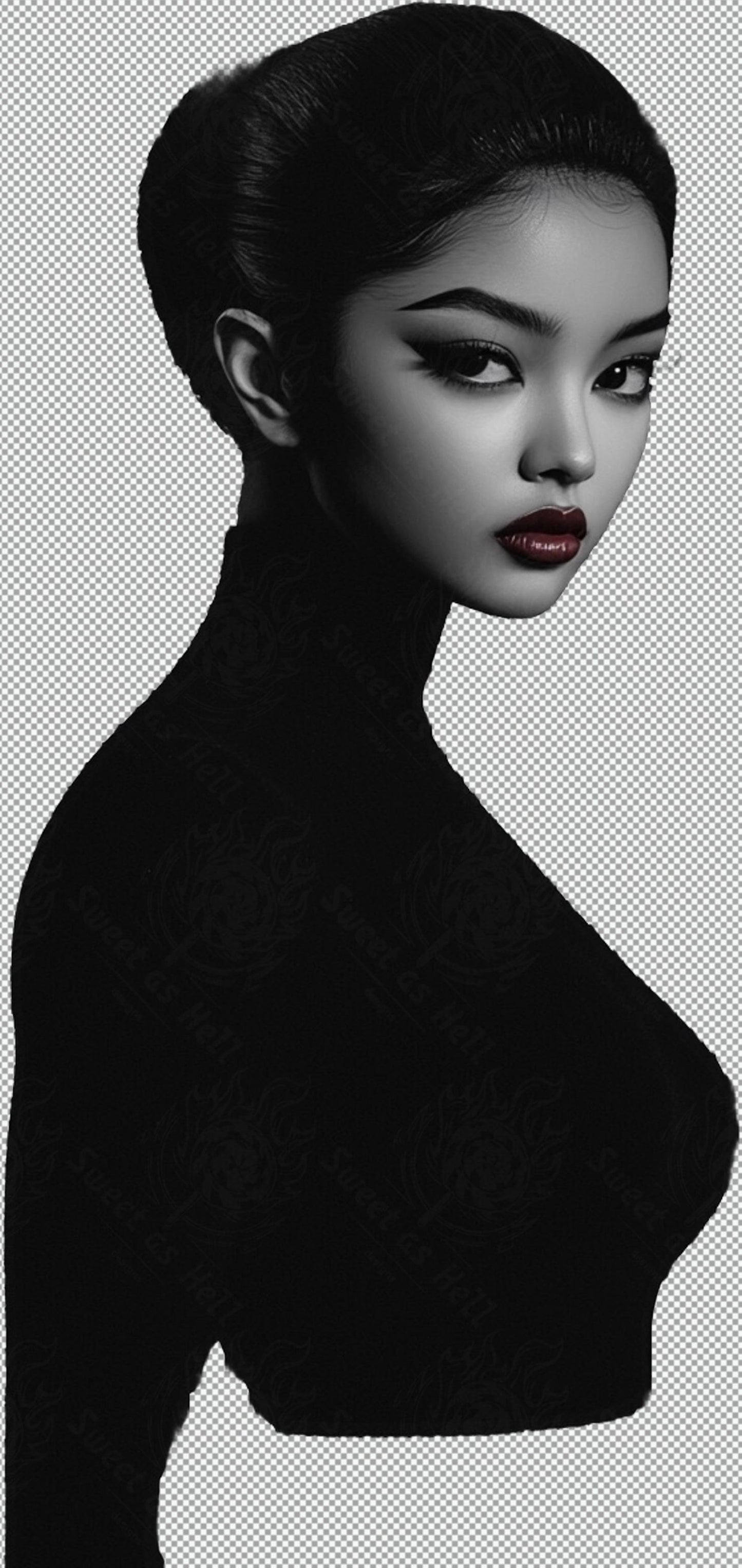 Black And White Fashion Photo of a Woman In Black With A Transparent Background 021 SN2781 - Sweet As Hell Designs