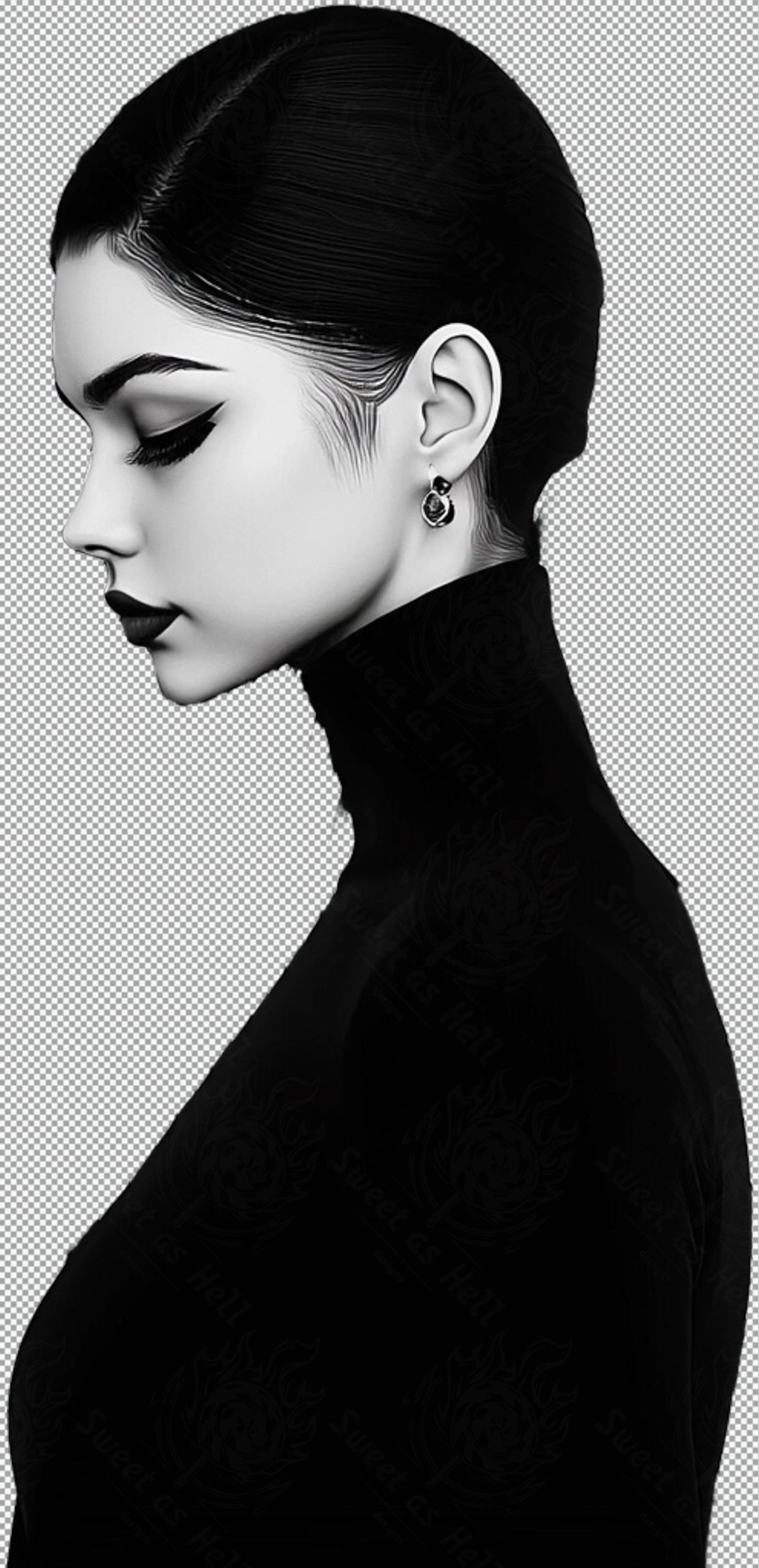 Black And White Fashion Photo of a Woman In Black With A Transparent Background 023 SN2784 - Sweet As Hell Designs