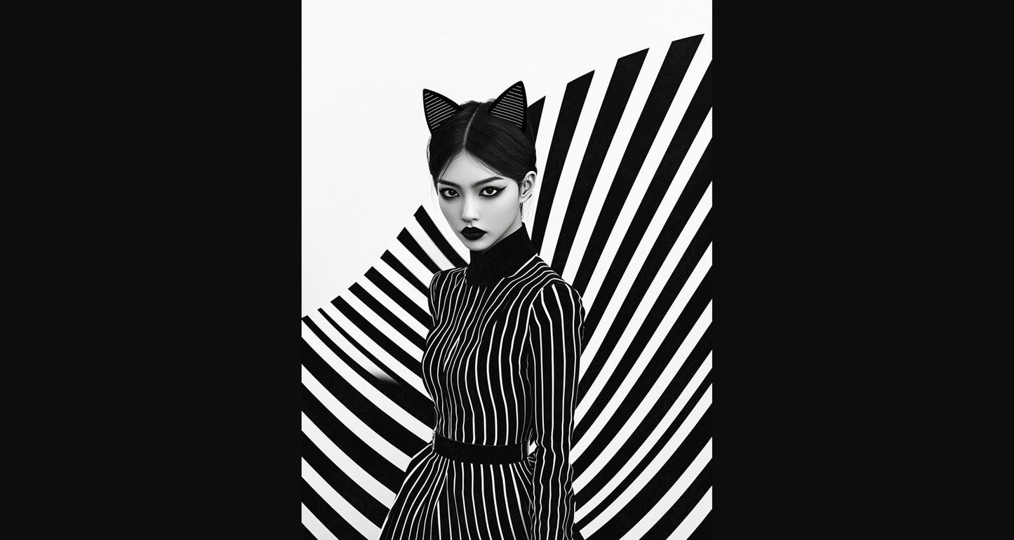 Black And White Fashion Photo of a Woman In The Center of a Optical Illusion That Creates Visual Depth and Movement 03 by 04 050 SN2486 - Sweet As Hell Designs