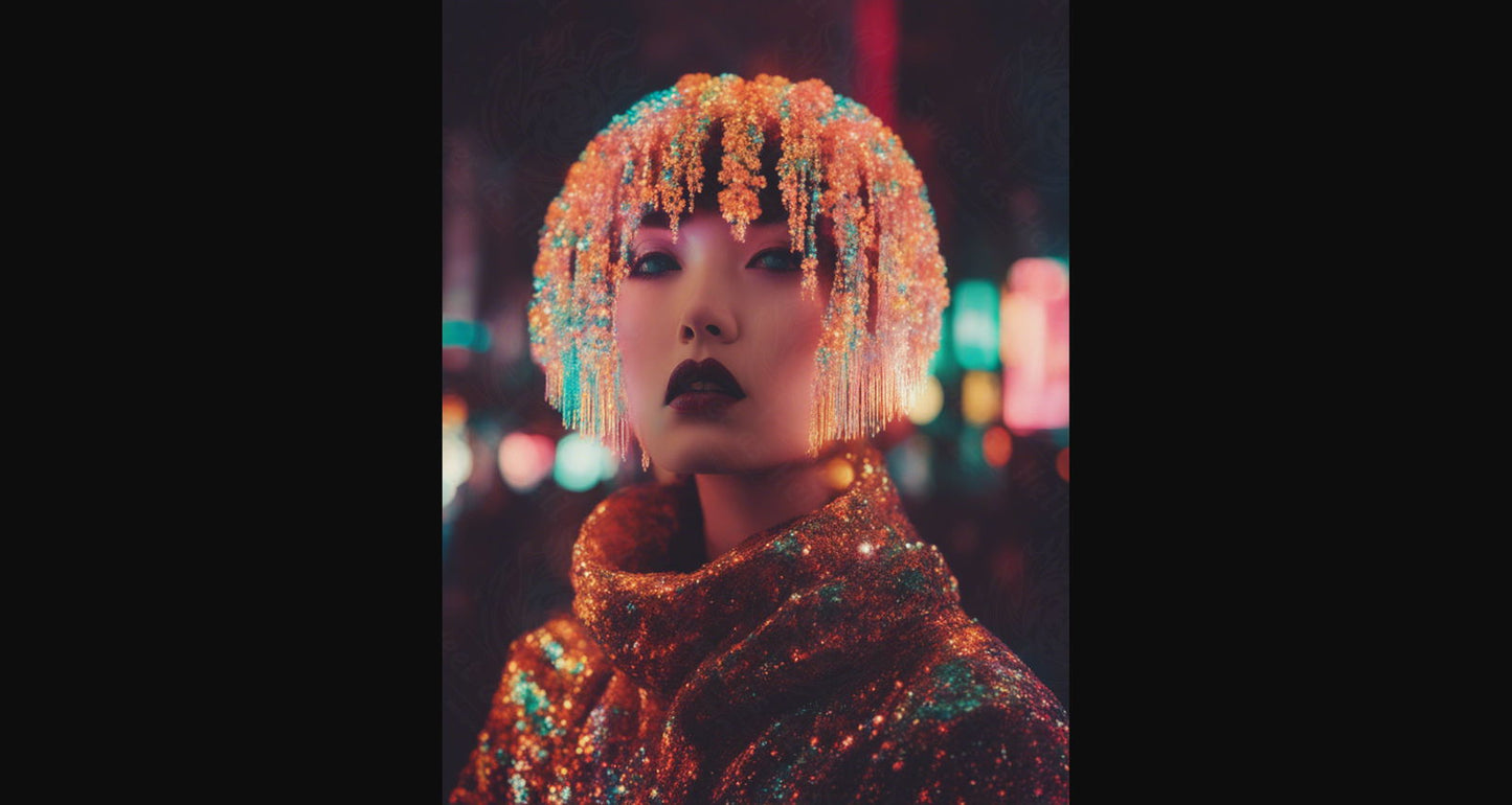 Fashion Portrait Photography of a Asian Woman Wearing a Sequin Top and Wig 4 by 5 0001 SN773 - Sweet As Hell Designs