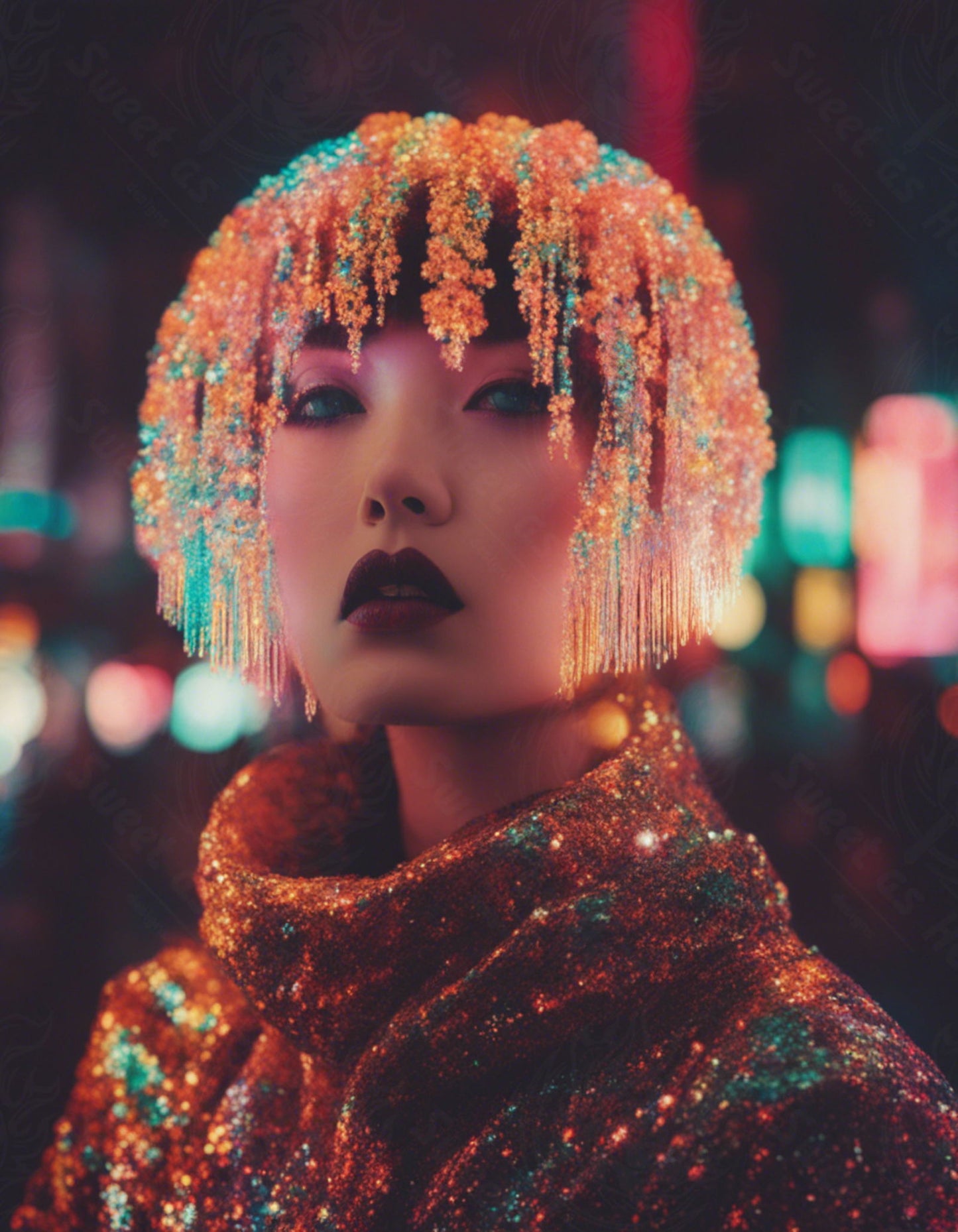 Fashion Portrait Photography of a Asian Woman Wearing a Sequin Top and Wig 4 by 5 0001 SN773 - Sweet As Hell Designs