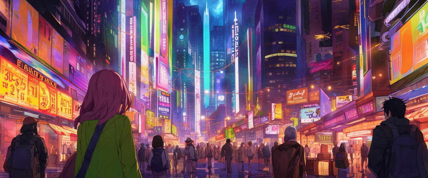 Female Anime Characters Wandering Within A Bustling Future City 0004 SN777 - Sweet As Hell Designs