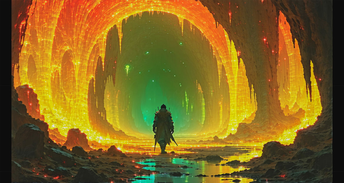 Figure in a Vibrant Otherworldly Cave SN3080 - Sweet As Hell Designs