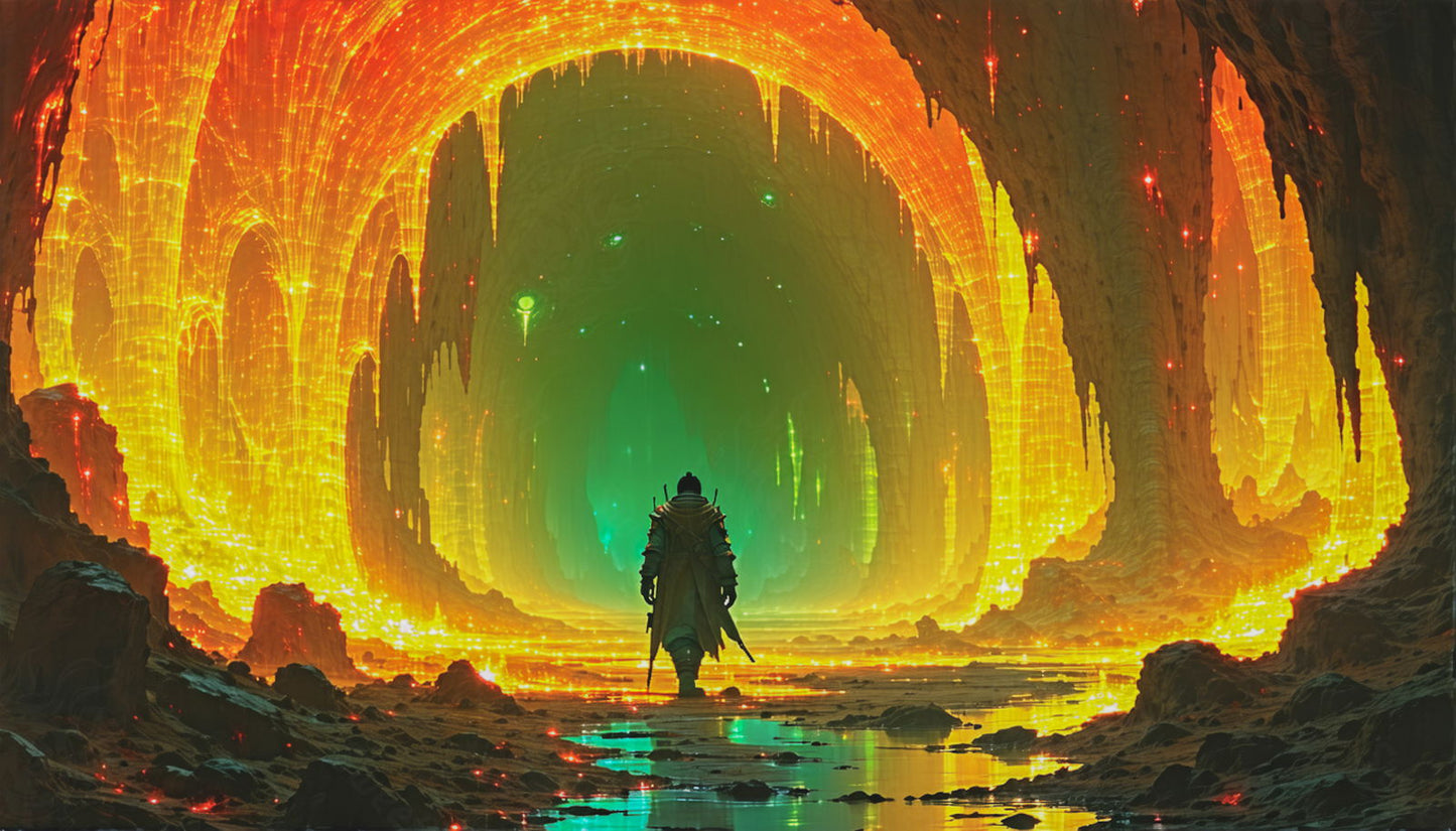Figure in a Vibrant Otherworldly Cave SN3080 - Sweet As Hell Designs