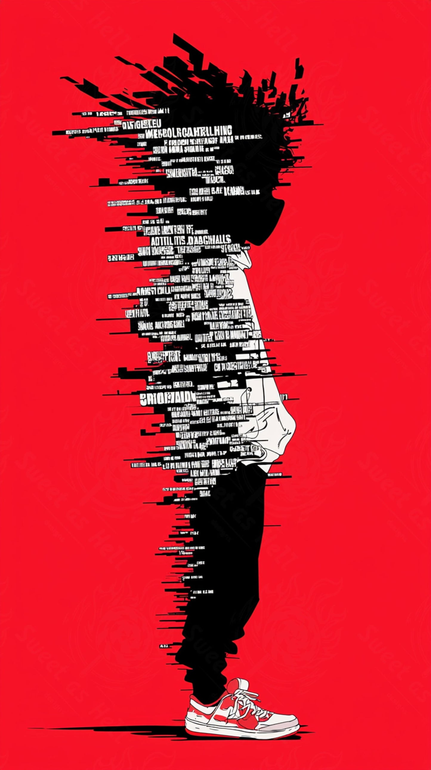 Full-length Urban Character in Streetwear Composed of Overlapping Shapes and/or Letters That Create Depth, Texture and Movement 0011 SN1261 - Sweet As Hell Designs