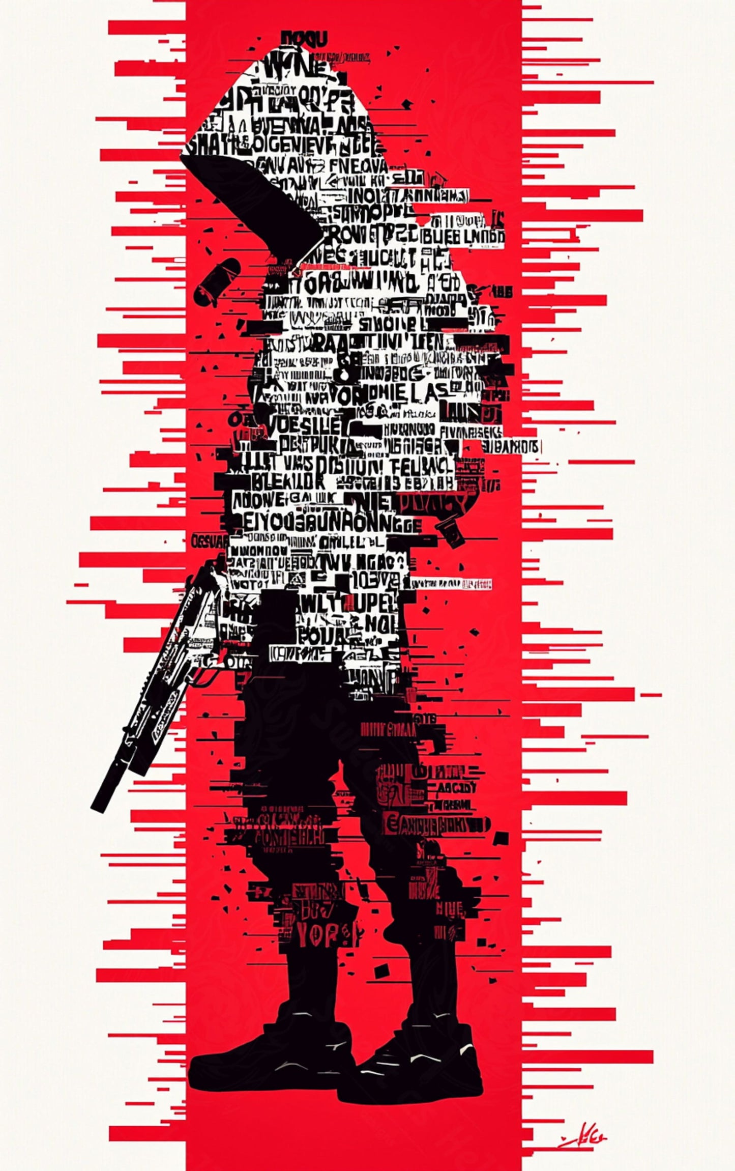 Full-length Urban Character in Streetwear Composed of Overlapping Shapes and/or Letters That Create Depth, Texture and Movement 0035 SN1285 - Sweet As Hell Designs