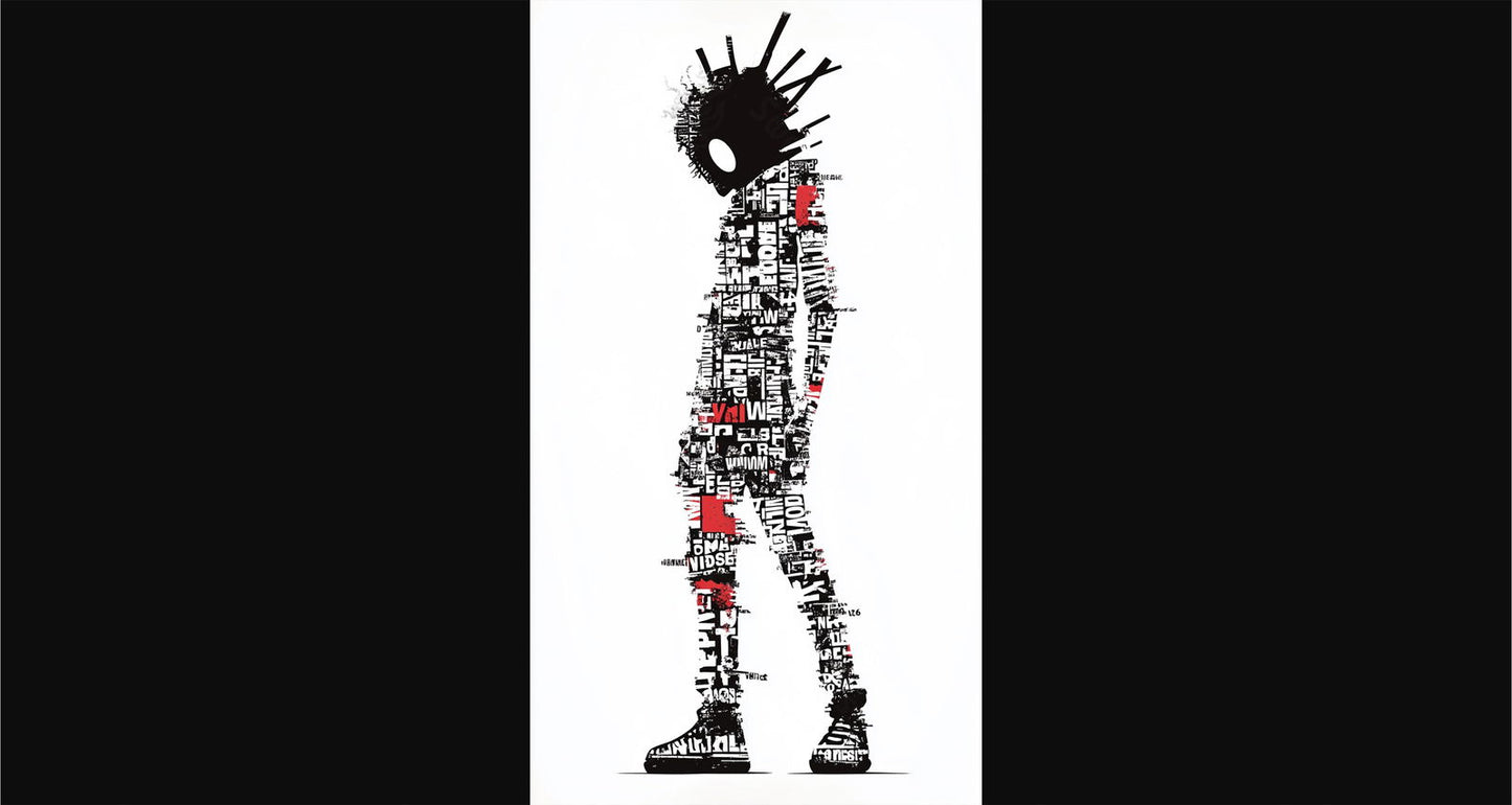 Full-length Urban Character in Streetwear Composed of Overlapping Shapes and/or Letters That Create Depth, Texture and Movement 0039 SN1289 - Sweet As Hell Designs