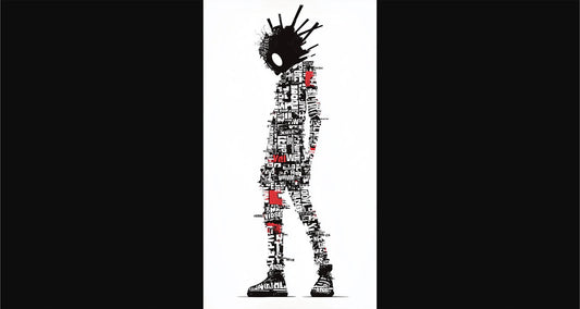 Full-length Urban Character in Streetwear Composed of Overlapping Shapes and/or Letters That Create Depth, Texture and Movement 0039 SN1289 - Sweet As Hell Designs