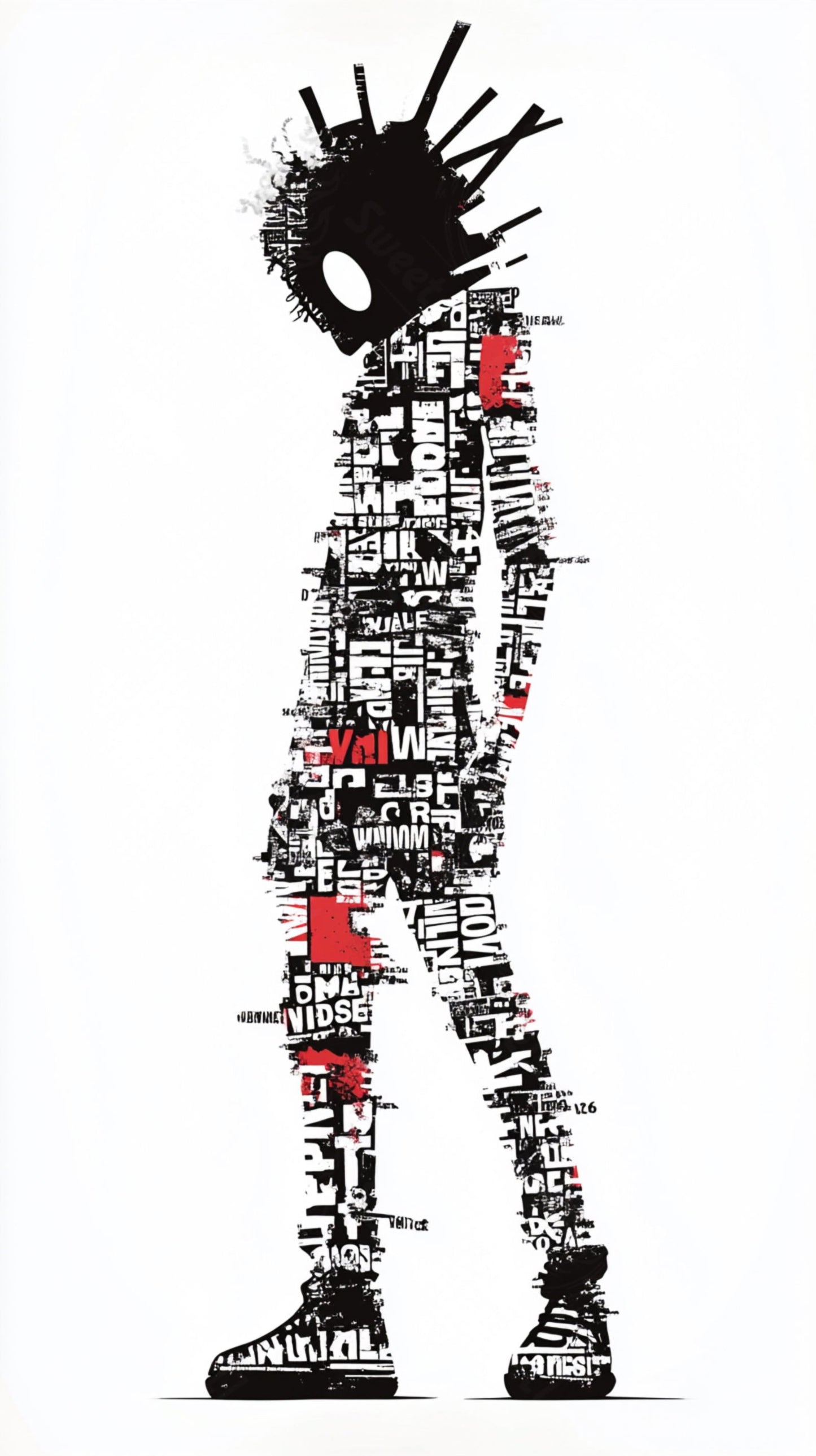 Full-length Urban Character in Streetwear Composed of Overlapping Shapes and/or Letters That Create Depth, Texture and Movement 0039 SN1289 - Sweet As Hell Designs