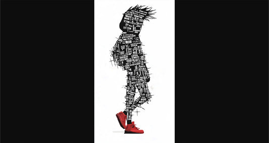 Full-length Urban Character in Streetwear Composed of Overlapping Shapes and/or Letters That Create Depth, Texture and Movement 0045 SN1295 - Sweet As Hell Designs
