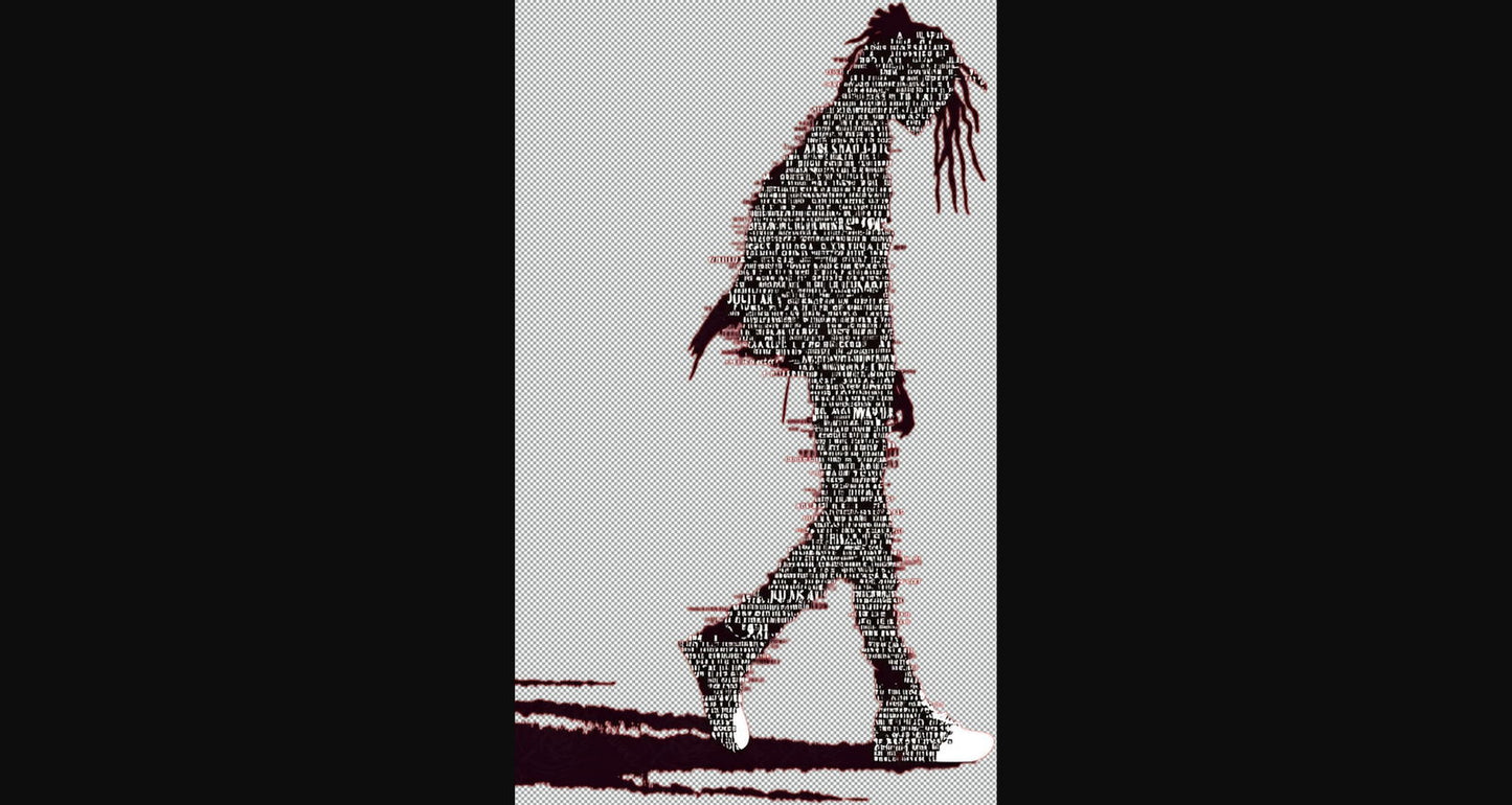 Full length Urban Character in Streetwear Composed of Overlapping Shapes and or Letters That Create Depth Texture and Movement With Transparent Background 001 SN2785 - Sweet As Hell Designs
