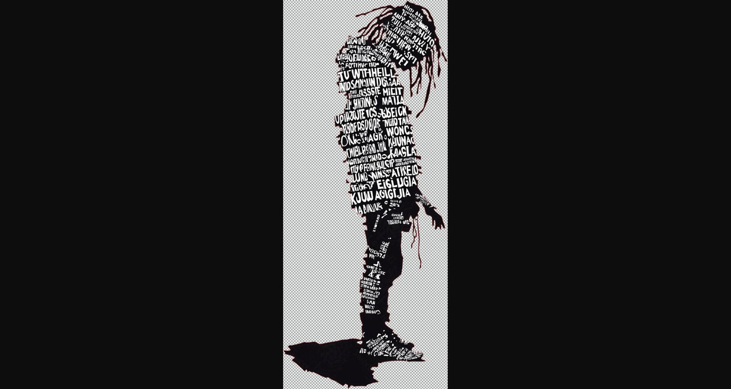 Full length Urban Character in Streetwear Composed of Overlapping Shapes and or Letters That Create Depth Texture and Movement With Transparent Background 002 SN2786 - Sweet As Hell Designs