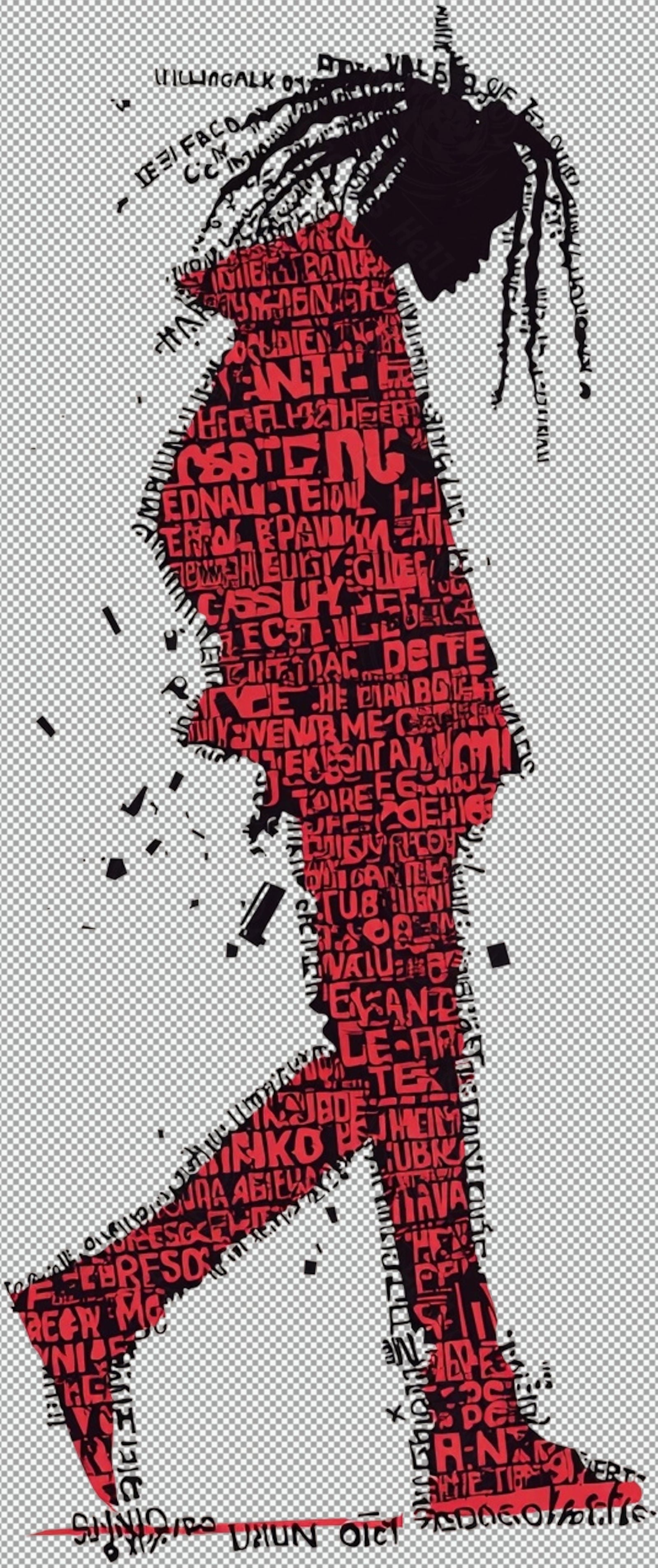 Full length Urban Character in Streetwear Composed of Overlapping Shapes and or Letters That Create Depth Texture and Movement With Transparent Background 003 SN2787 - Sweet As Hell Designs