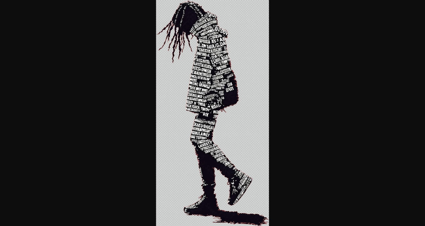 Full length Urban Character in Streetwear Composed of Overlapping Shapes and or Letters That Create Depth Texture and Movement With Transparent Background 004 SN2788 - Sweet As Hell Designs