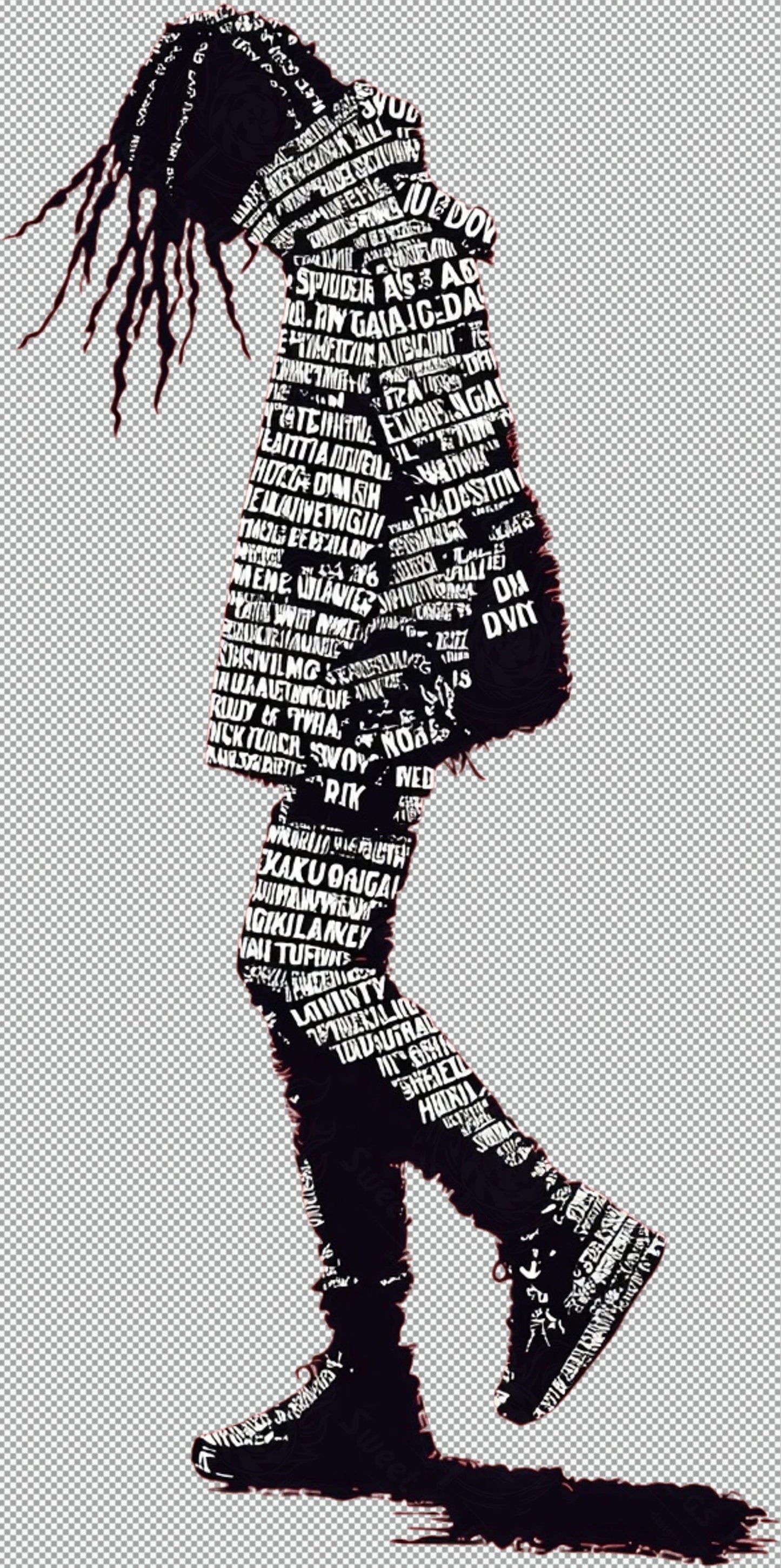 Full length Urban Character in Streetwear Composed of Overlapping Shapes and or Letters That Create Depth Texture and Movement With Transparent Background 004 SN2788 - Sweet As Hell Designs