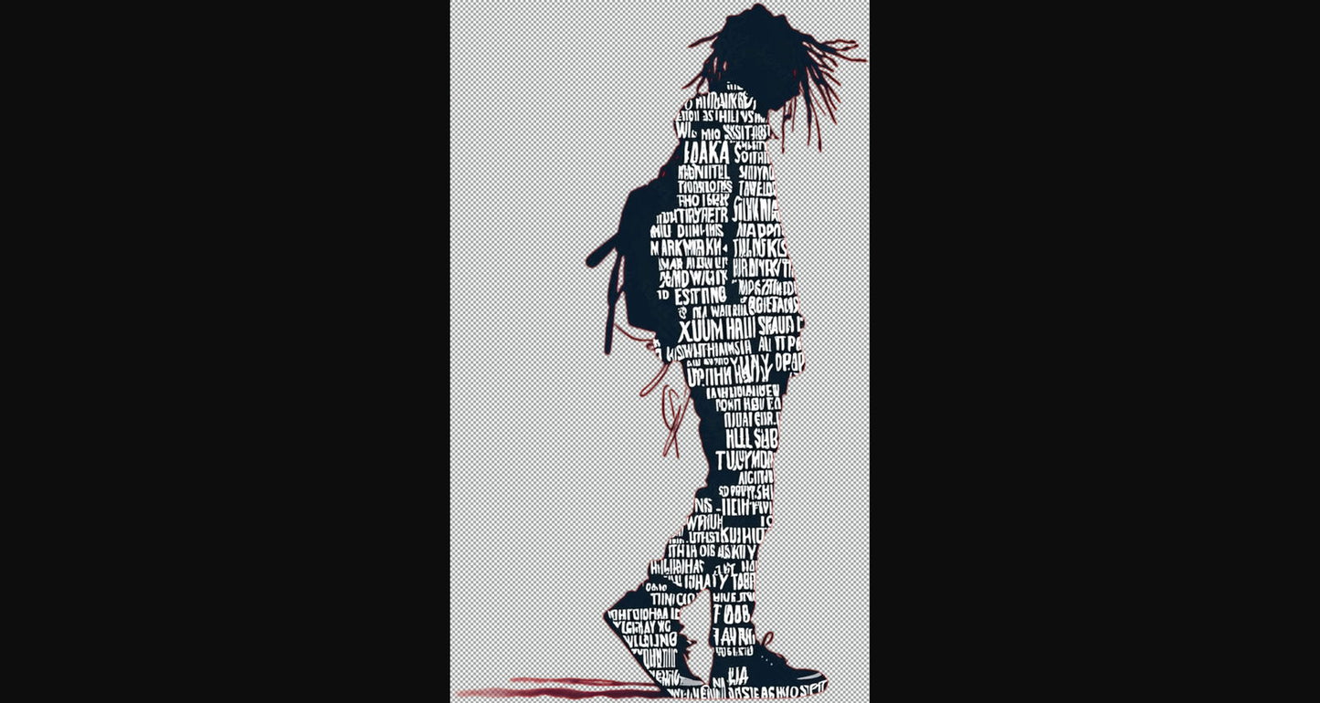 Full length Urban Character in Streetwear Composed of Overlapping Shapes and or Letters That Create Depth Texture and Movement With Transparent Background 006 SN2790 - Sweet As Hell Designs