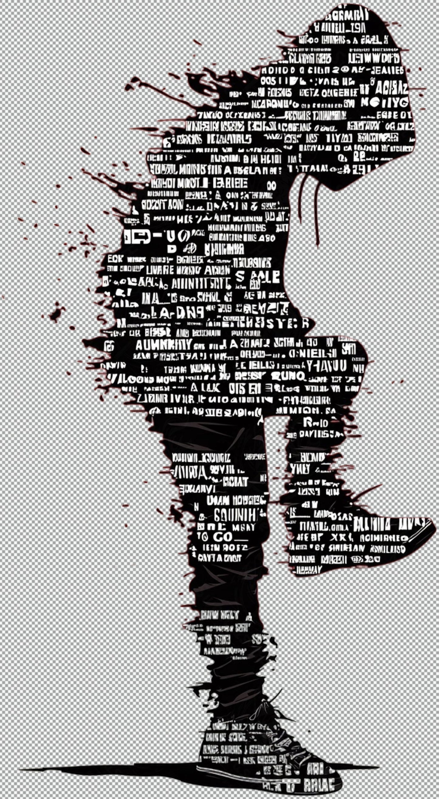Full length Urban Character in Streetwear Composed of Overlapping Shapes and or Letters That Create Depth Texture and Movement With Transparent Background 007 SN2791 - Sweet As Hell Designs