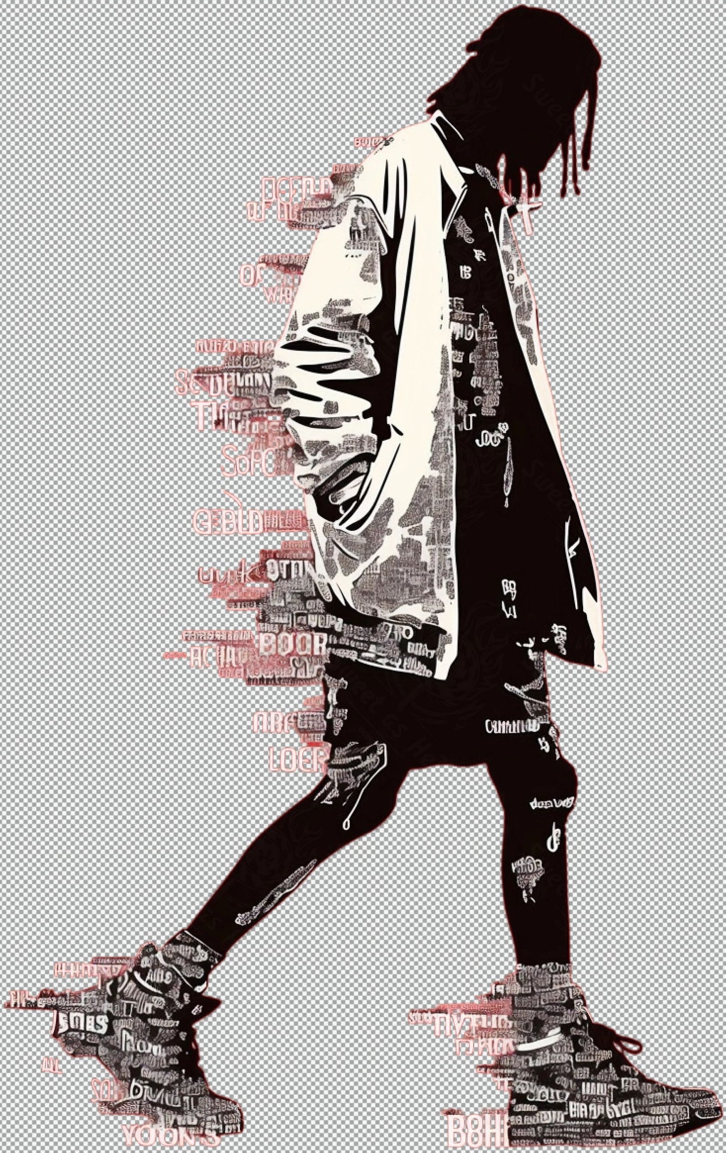 Full length Urban Character in Streetwear Composed of Overlapping Shapes and or Letters That Create Depth Texture and Movement With Transparent Background 012 SN2796 - Sweet As Hell Designs