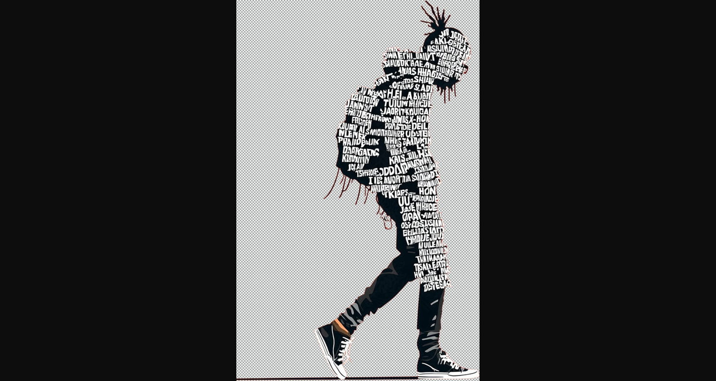 Full length Urban Character in Streetwear Composed of Overlapping Shapes and or Letters That Create Depth Texture and Movement With Transparent Background 014 SN2798 - Sweet As Hell Designs