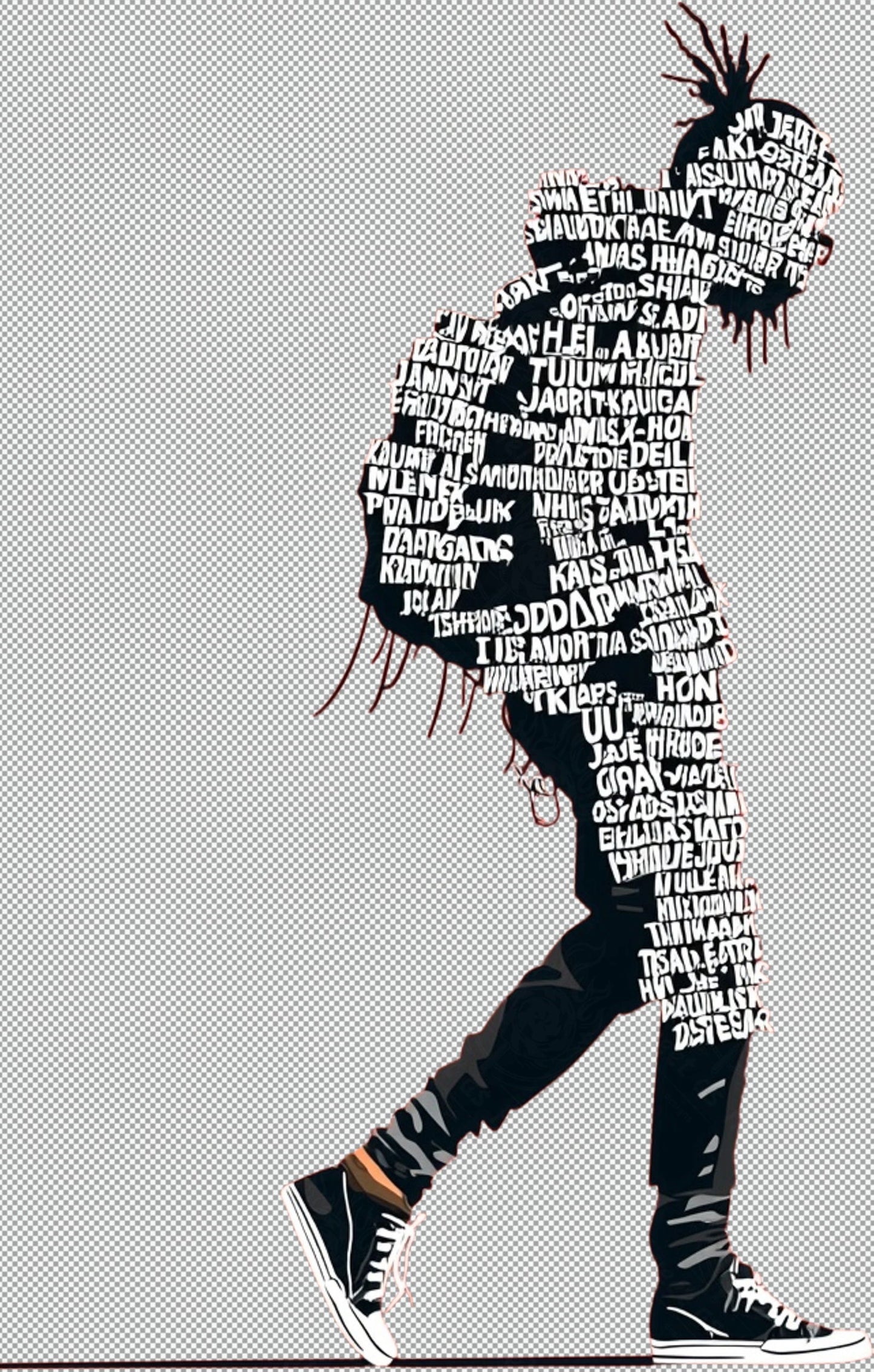 Full length Urban Character in Streetwear Composed of Overlapping Shapes and or Letters That Create Depth Texture and Movement With Transparent Background 014 SN2798 - Sweet As Hell Designs