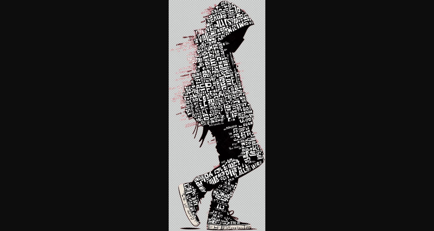 Full length Urban Character in Streetwear Composed of Overlapping Shapes and or Letters That Create Depth Texture and Movement With Transparent Background 017 SN2801 - Sweet As Hell Designs