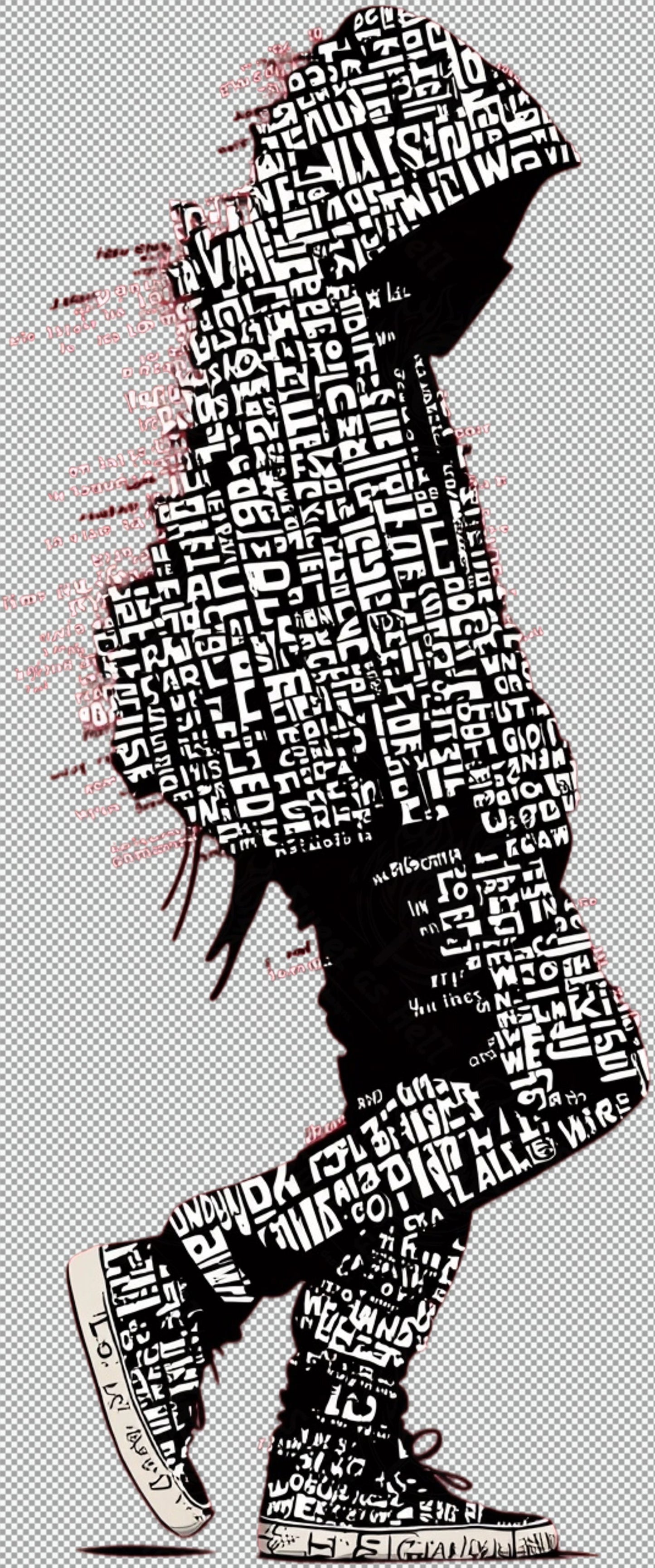 Full length Urban Character in Streetwear Composed of Overlapping Shapes and or Letters That Create Depth Texture and Movement With Transparent Background 017 SN2801 - Sweet As Hell Designs