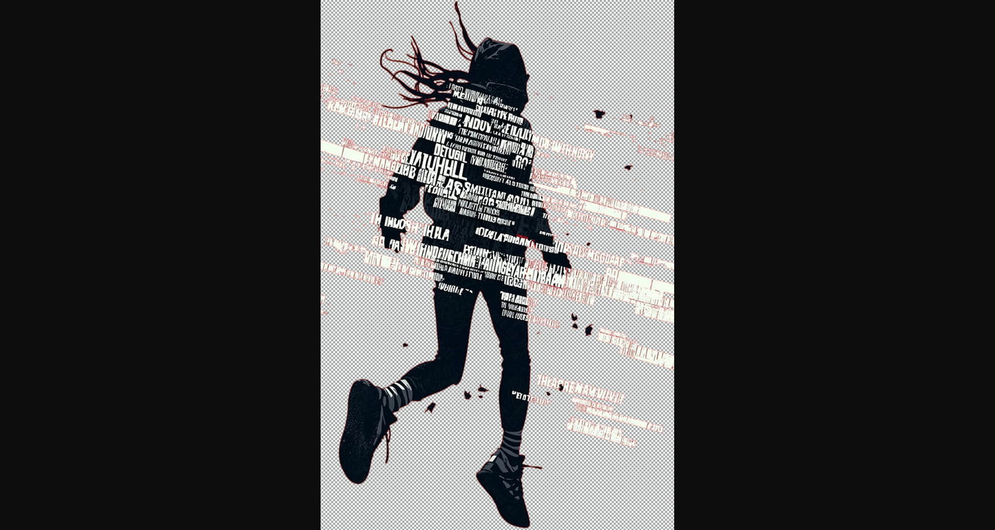 Full length Urban Character in Streetwear Composed of Overlapping Shapes and or Letters That Create Depth Texture and Movement With Transparent Background 018 SN2802 - Sweet As Hell Designs