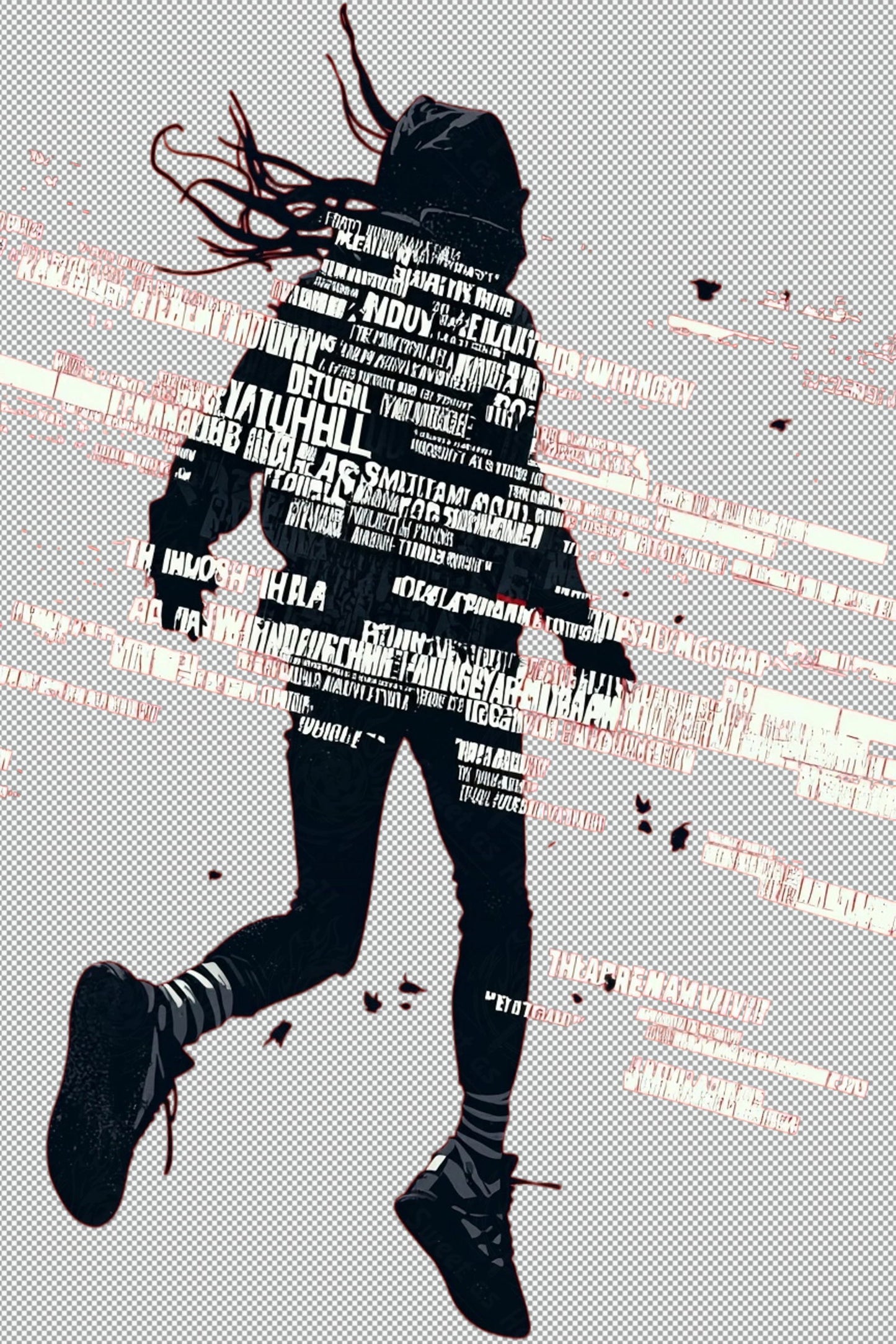 Full length Urban Character in Streetwear Composed of Overlapping Shapes and or Letters That Create Depth Texture and Movement With Transparent Background 018 SN2802 - Sweet As Hell Designs