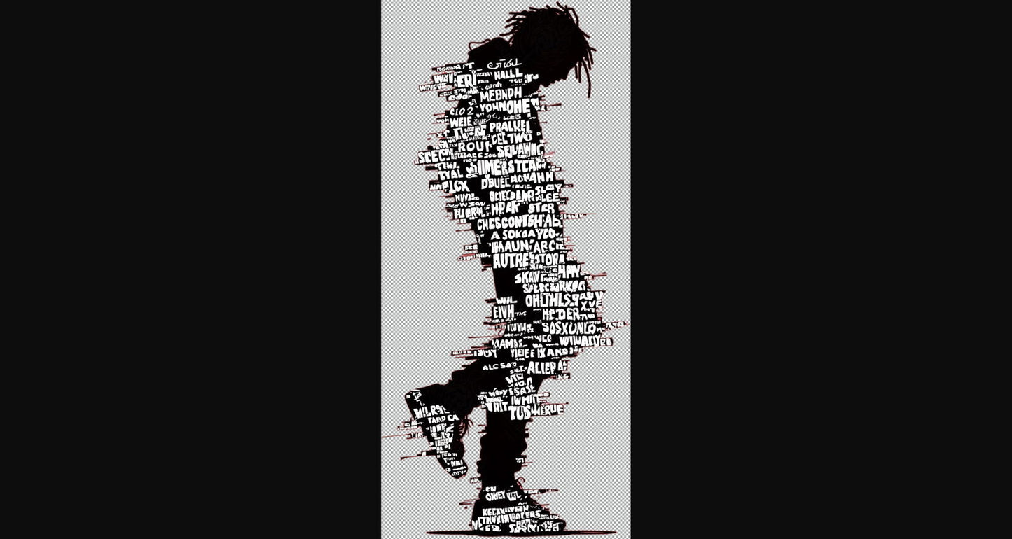 Full length Urban Character in Streetwear Composed of Overlapping Shapes and or Letters That Create Depth Texture and Movement With Transparent Background 020 SN2804 - Sweet As Hell Designs