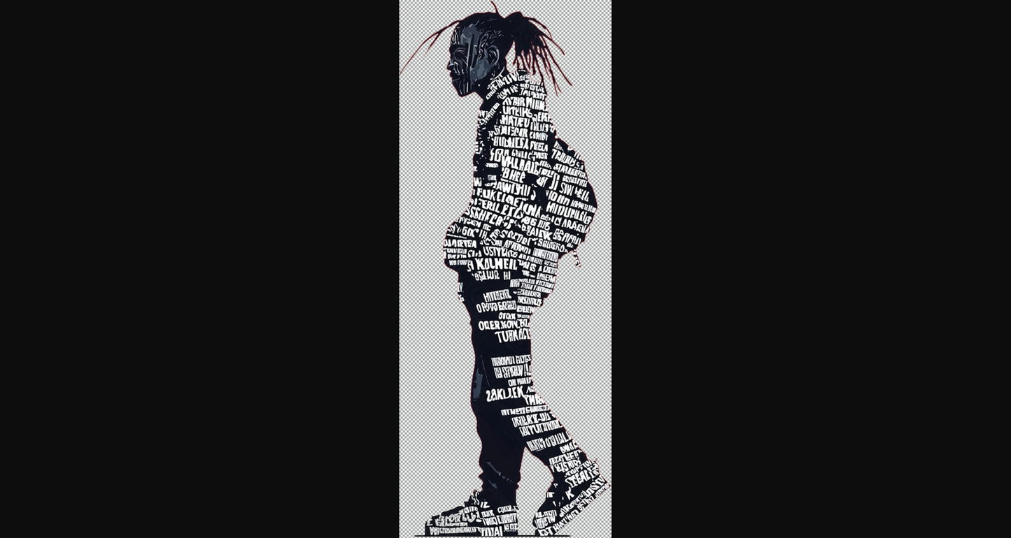 Full length Urban Character in Streetwear Composed of Overlapping Shapes and or Letters That Create Depth Texture and Movement With Transparent Background 022 SN2806 - Sweet As Hell Designs