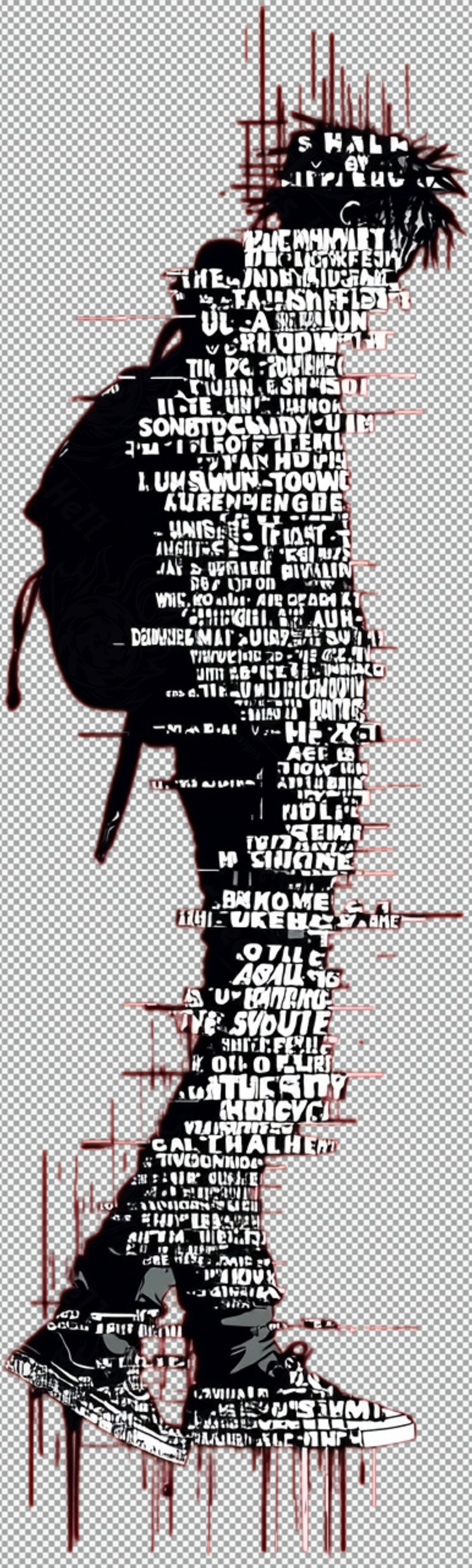 Full length Urban Character in Streetwear Composed of Overlapping Shapes and or Letters That Create Depth Texture and Movement With Transparent Background 023 SN2807 - Sweet As Hell Designs