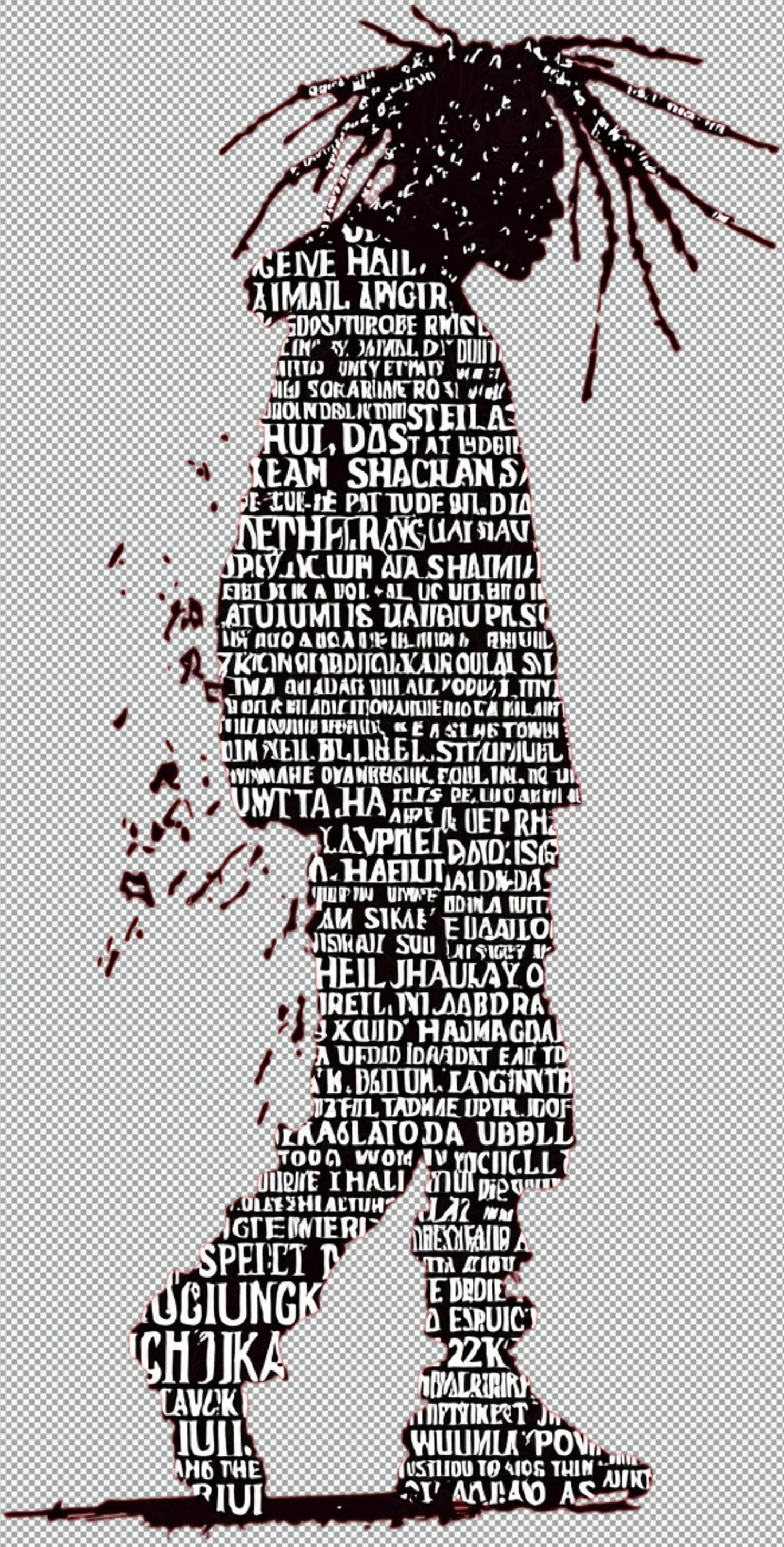 Full length Urban Character in Streetwear Composed of Overlapping Shapes and or Letters That Create Depth Texture and Movement With Transparent Background 024 SN2808 - Sweet As Hell Designs