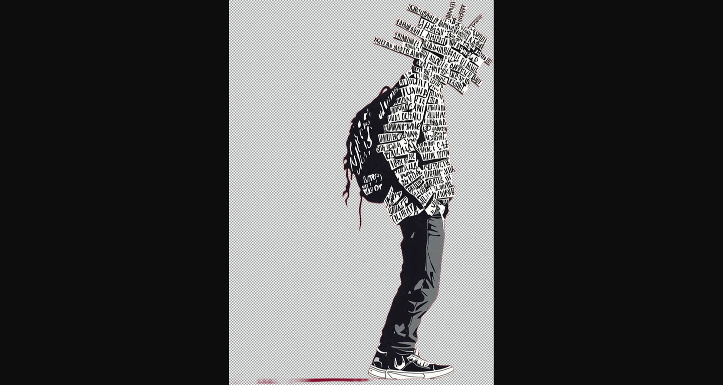 Full length Urban Character in Streetwear Composed of Overlapping Shapes and or Letters That Create Depth Texture and Movement With Transparent Background 025 SN2809 - Sweet As Hell Designs