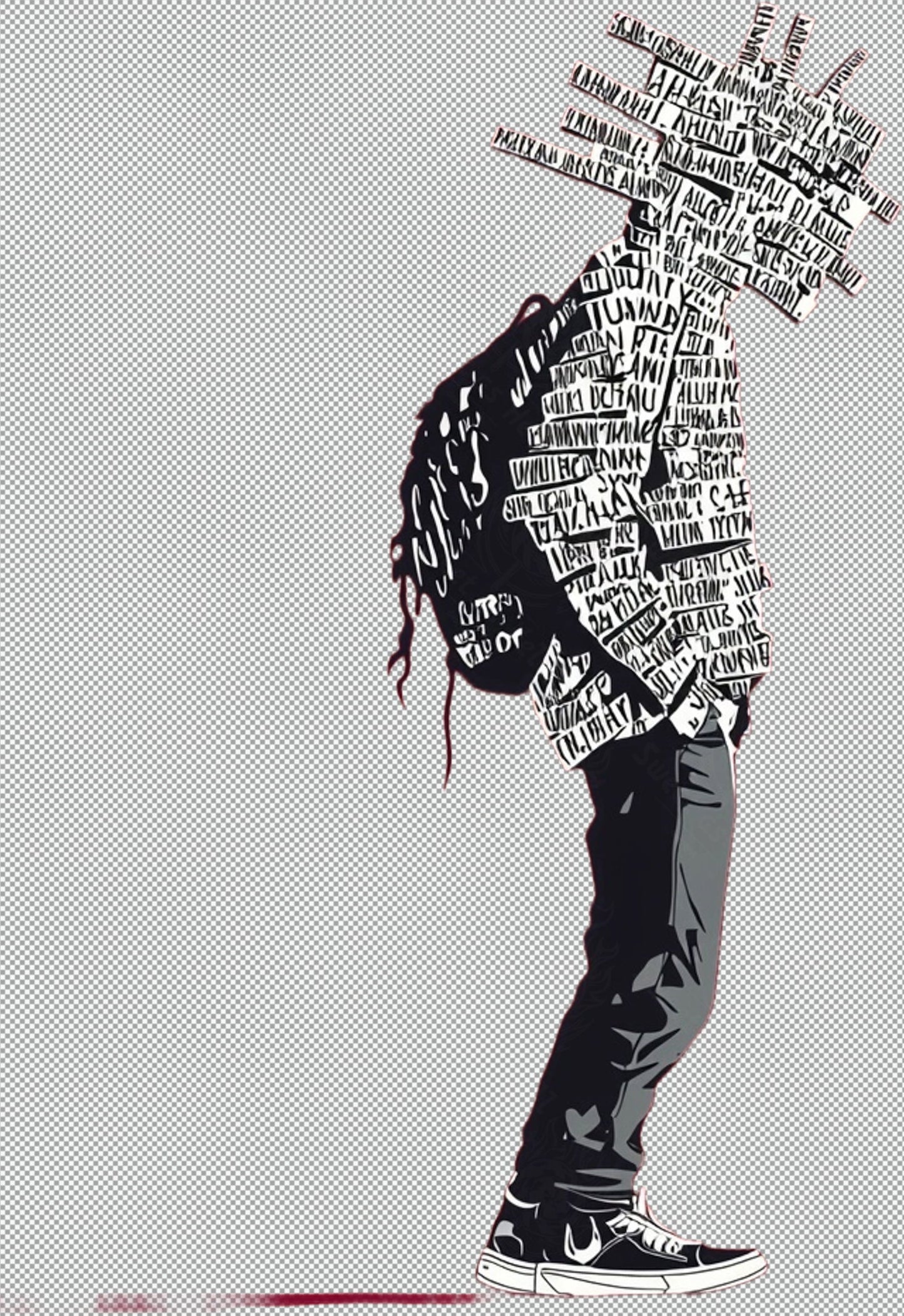 Full length Urban Character in Streetwear Composed of Overlapping Shapes and or Letters That Create Depth Texture and Movement With Transparent Background 025 SN2809 - Sweet As Hell Designs