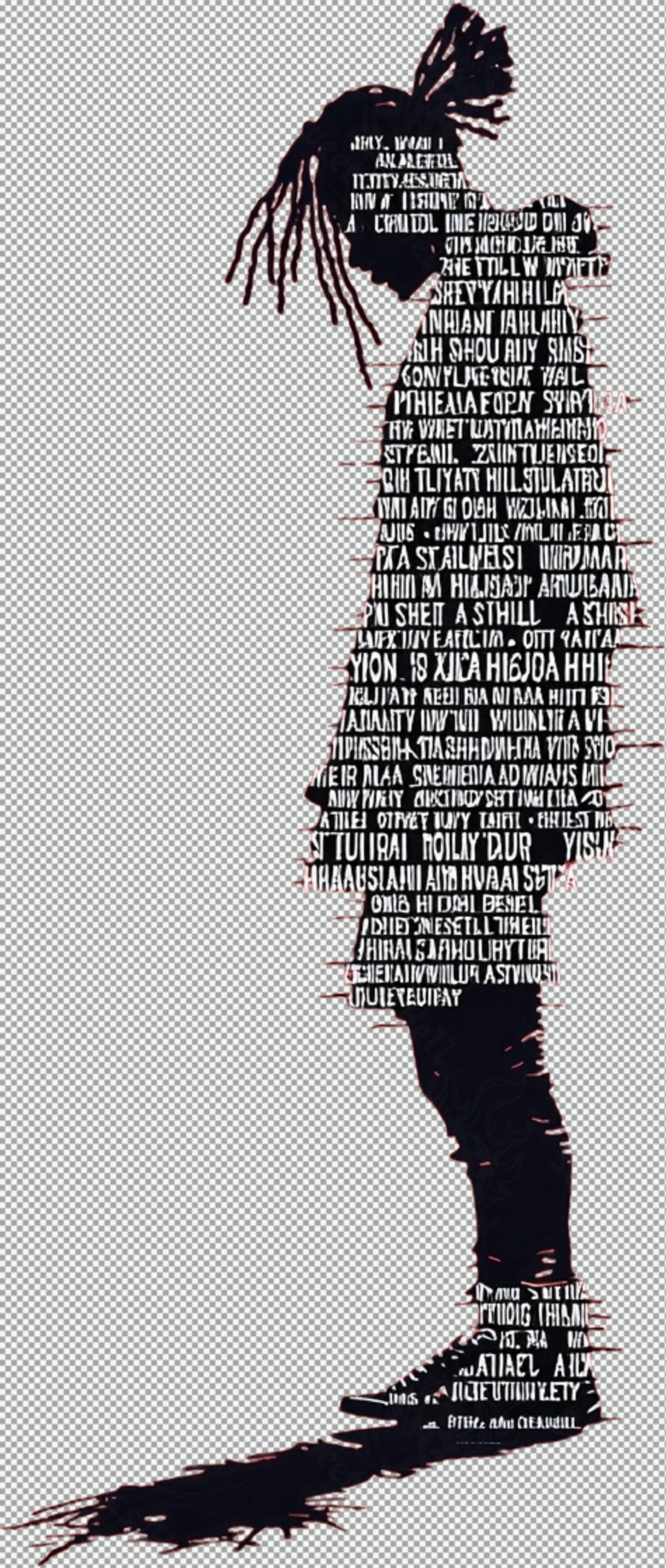 Full length Urban Character in Streetwear Composed of Overlapping Shapes and or Letters That Create Depth Texture and Movement With Transparent Background 026 SN2810 - Sweet As Hell Designs