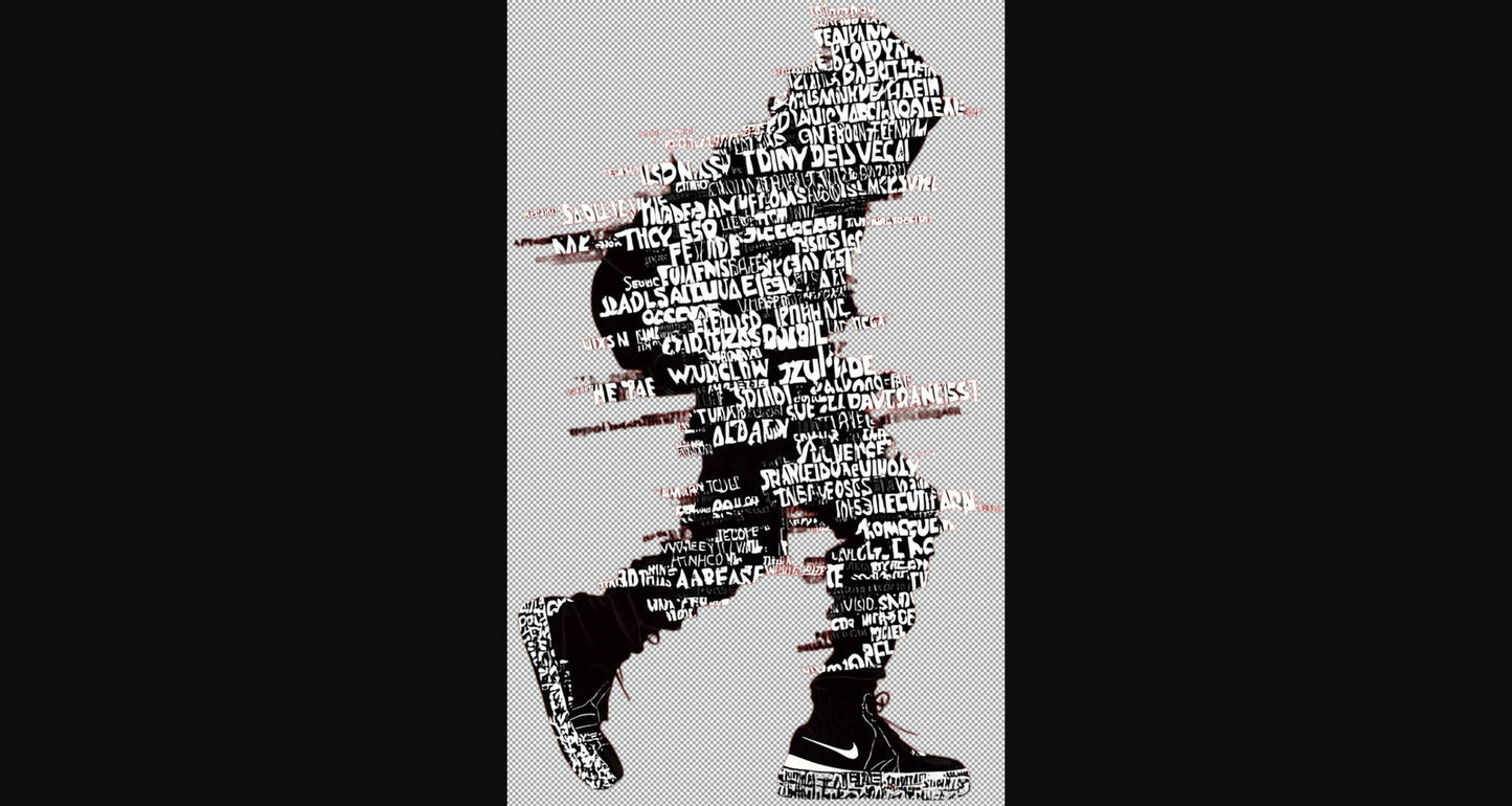 Full length Urban Character in Streetwear Composed of Overlapping Shapes and or Letters That Create Depth Texture and Movement With Transparent Background 027 SN2811 - Sweet As Hell Designs
