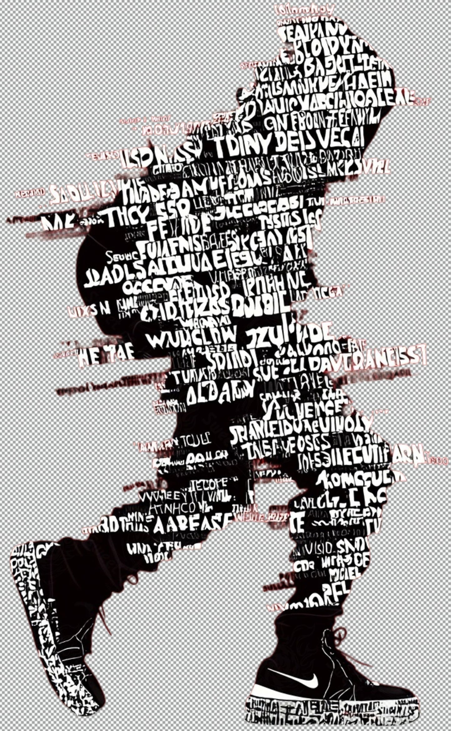 Full length Urban Character in Streetwear Composed of Overlapping Shapes and or Letters That Create Depth Texture and Movement With Transparent Background 027 SN2811 - Sweet As Hell Designs