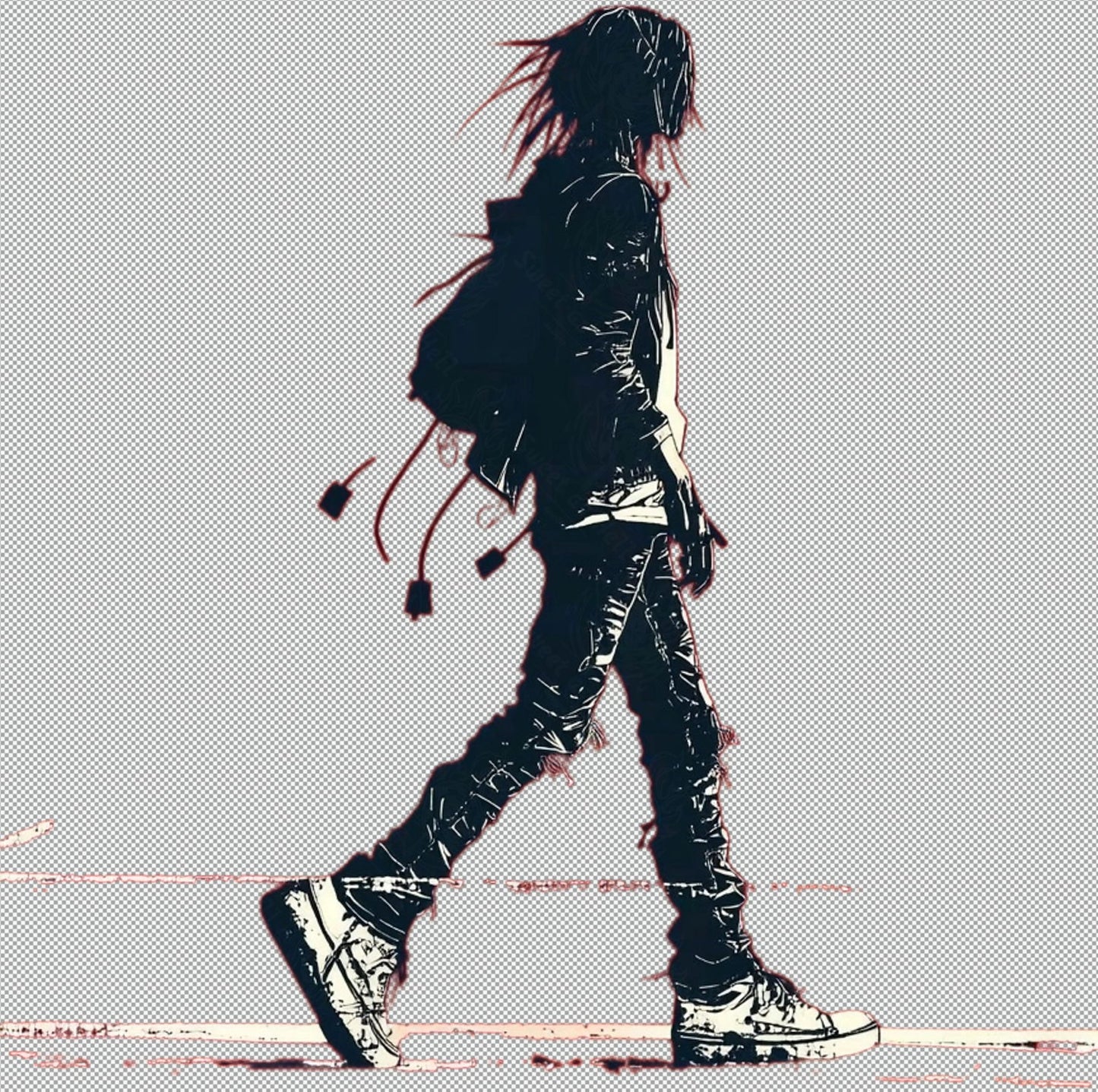 Full length Urban Character in Streetwear Composed of Overlapping Shapes and or Letters That Create Depth Texture and Movement With Transparent Background 028 SN2812 - Sweet As Hell Designs