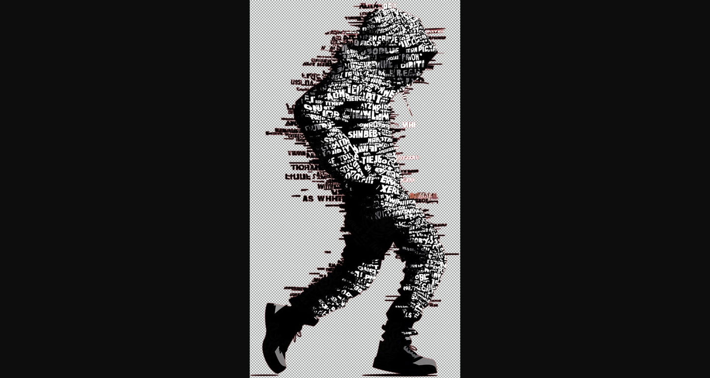 Full length Urban Character in Streetwear Composed of Overlapping Shapes and or Letters That Create Depth Texture and Movement With Transparent Background 031 SN2815 - Sweet As Hell Designs