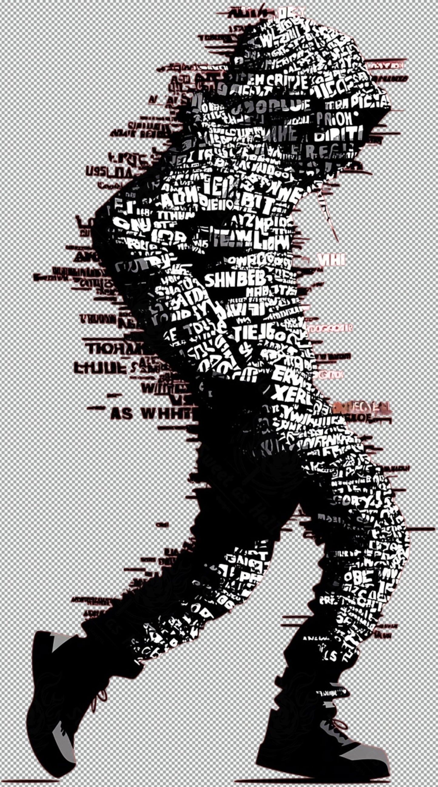 Full length Urban Character in Streetwear Composed of Overlapping Shapes and or Letters That Create Depth Texture and Movement With Transparent Background 031 SN2815 - Sweet As Hell Designs