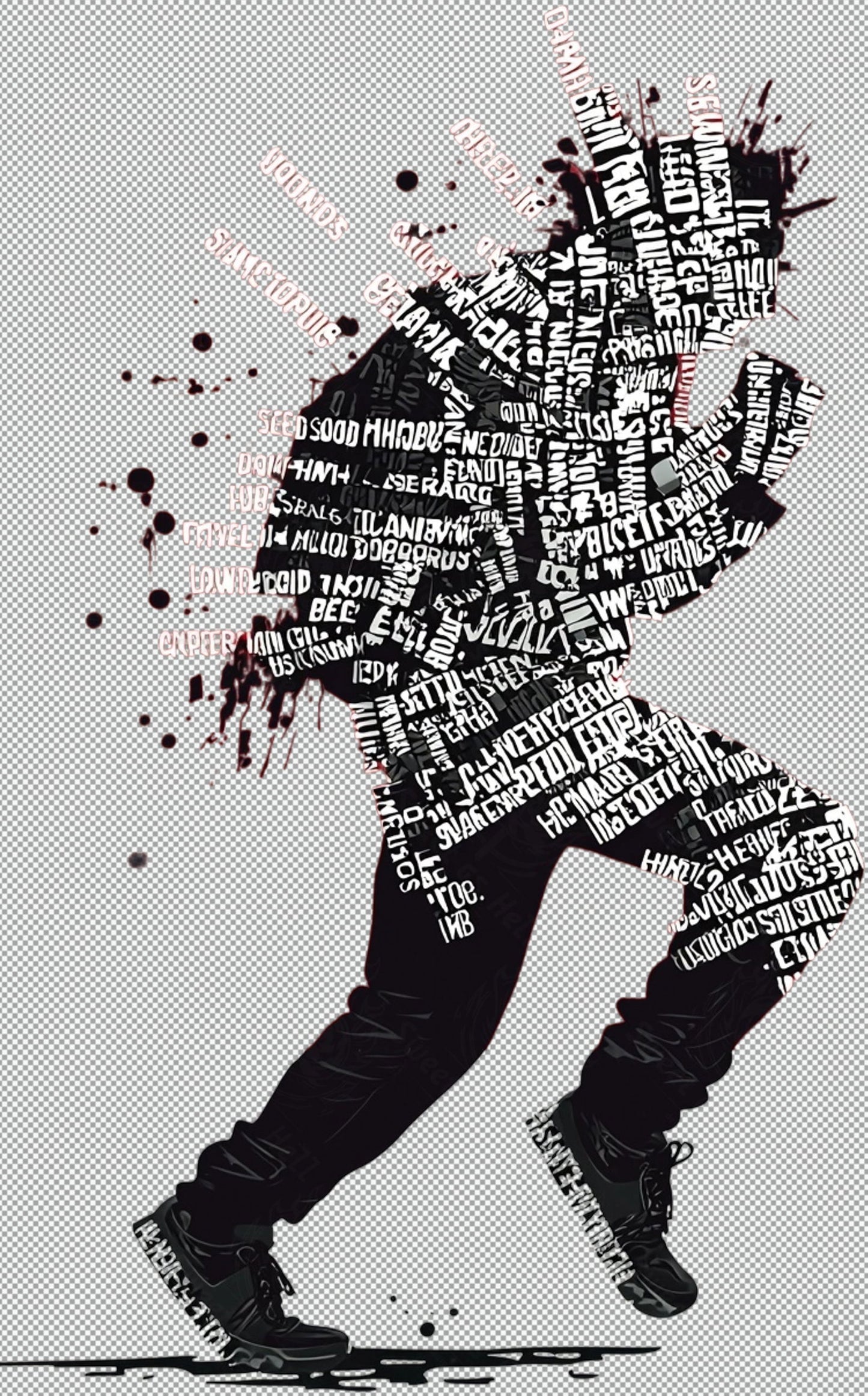 Full length Urban Character in Streetwear Composed of Overlapping Shapes and or Letters That Create Depth Texture and Movement With Transparent Background 032 SN2816 - Sweet As Hell Designs