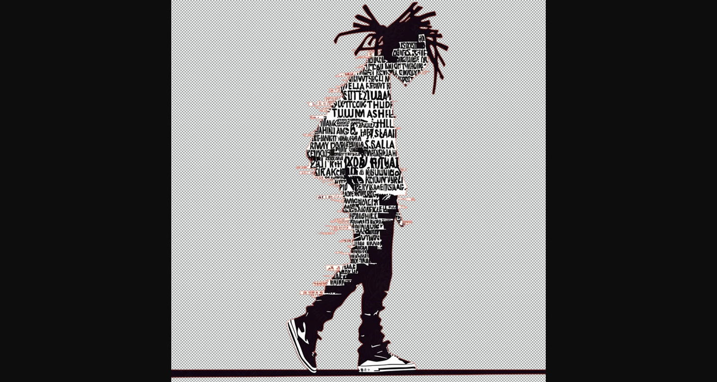 Full length Urban Character in Streetwear Composed of Overlapping Shapes and or Letters That Create Depth Texture and Movement With Transparent Background 033 SN2817 - Sweet As Hell Designs