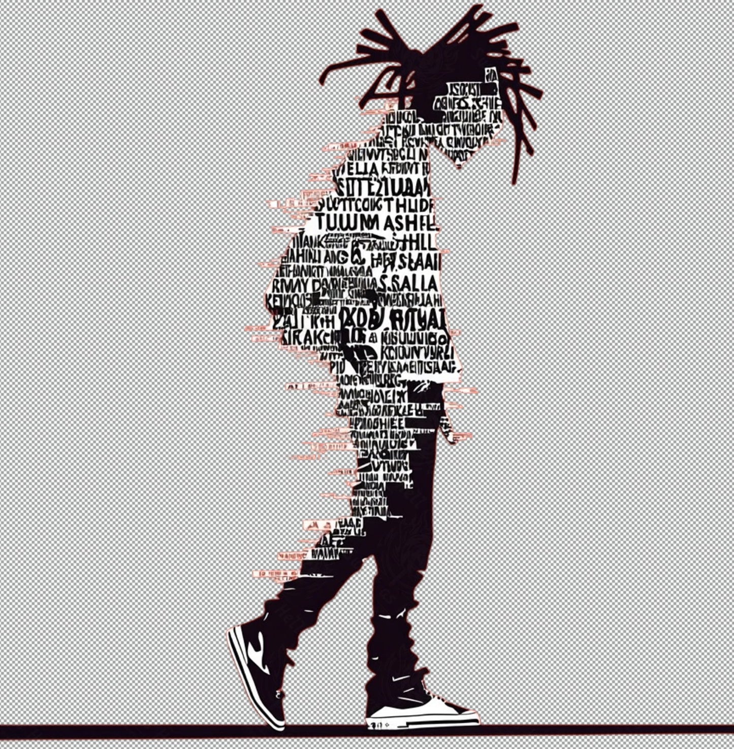 Full length Urban Character in Streetwear Composed of Overlapping Shapes and or Letters That Create Depth Texture and Movement With Transparent Background 033 SN2817 - Sweet As Hell Designs